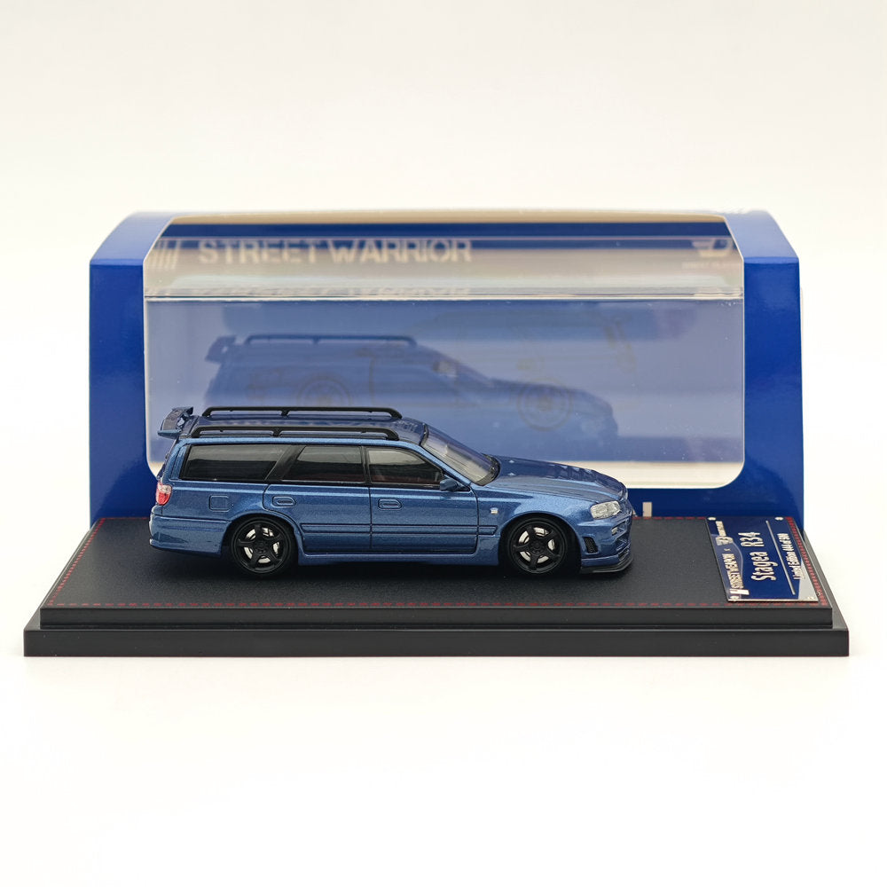 1:64 Scale Street Weapon Nissan Stagea Skyline GT-R R34 Wagon Racing Blue Diecast Model Car - Collectible Toy for Racing Enthusiasts & Display Showcase