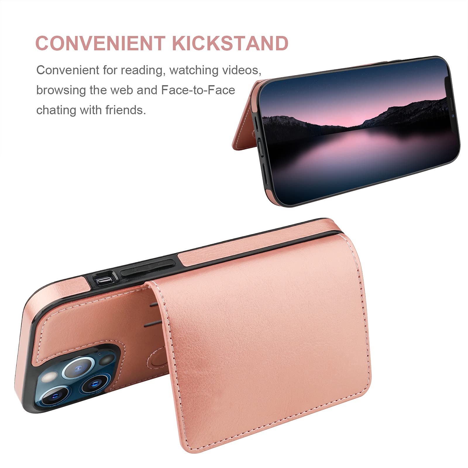 Premium Leather iPhone 13 Pro Max Wallet Case with Card Holder & Kickstand - Shockproof Protective Cover for 6.7