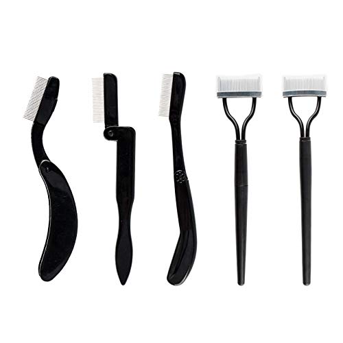 Professional Stainless Steel Eyelash & Eyebrow Comb - 5-Pack Black Makeup Brushes with Plastic Handle for Perfect Lash Separation & Brow Grooming - Ideal for Salon, Home Use & Travel Beauty Kit
