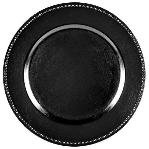 Tiger Chef 13-inch Black Beaded Round Charger Plates - 48 Pack for Weddings, Banquets & Formal Dining - Elegant Dinner Plate Chargers for Table Setting Decor
