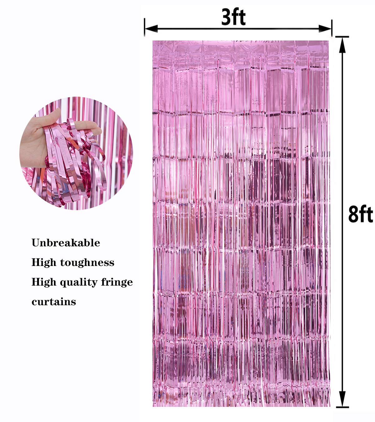 Stafih 8ft x 3ft Metallic Tinsel Foil Fringe Curtains - 2 Pack Pink Photo Booth Backdrop for Wedding, Birthday, Bachelorette & Christmas Party Decorations | Perfect for Baby Showers, New Year Celebrations and Home Decor