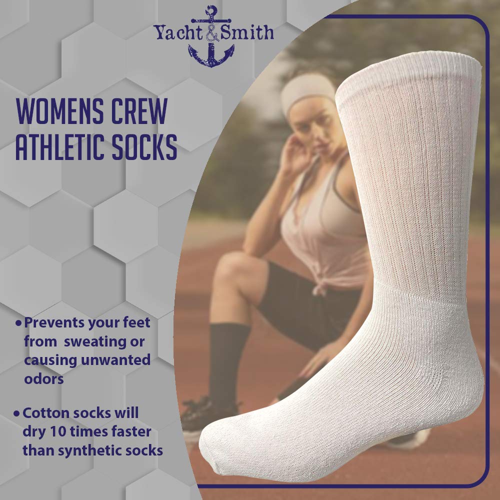 240 Pairs Bulk Wholesale Women's Crew Socks - Cotton Athletic Sports Socks for Running, Hiking & Casual Wear (Size 9-11) | Yacht & Smith Brand