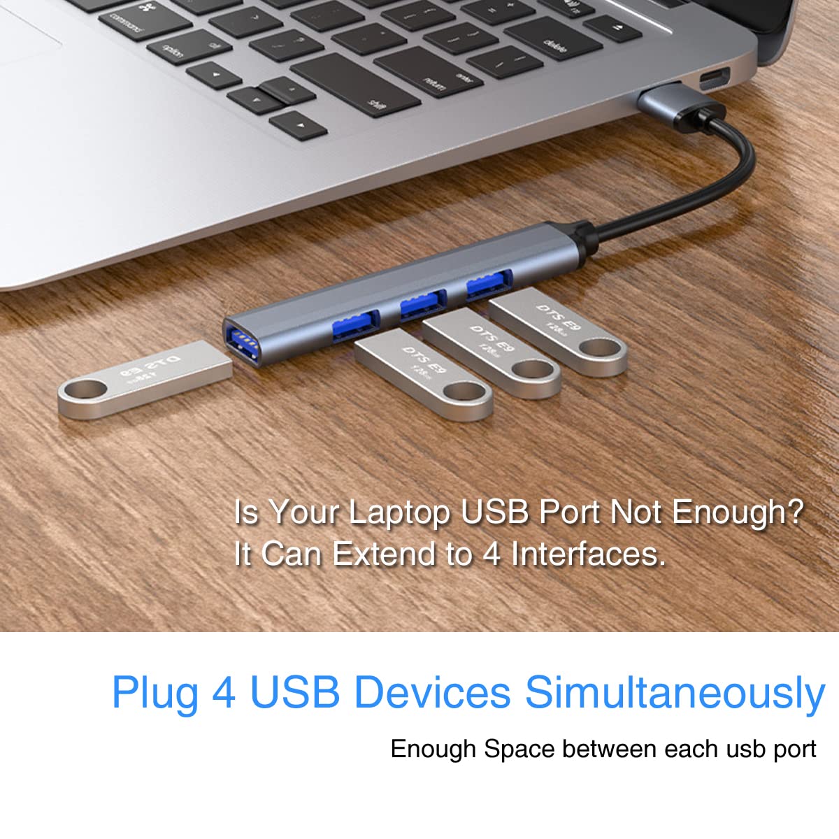 4-Port USB 3.0 Hub for Laptop & PC - Ultra Slim Aluminum USB Splitter & Extender for Mouse, Keyboard, Flash Drive - Perfect for Home Office, Gaming & Travel Accessories