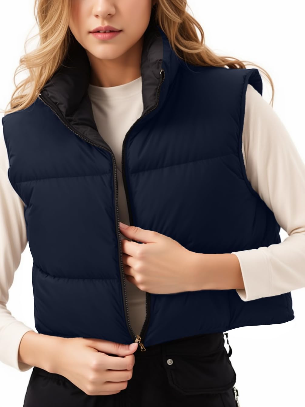 Unidear Women's Lightweight Reversible Puffer Vest - Sleeveless Cropped Padded Jacket with Zip Up, Winter Y2K Fashion Puffy Gilet | Perfect for Layering, Streetwear & Cold Weather Outfits