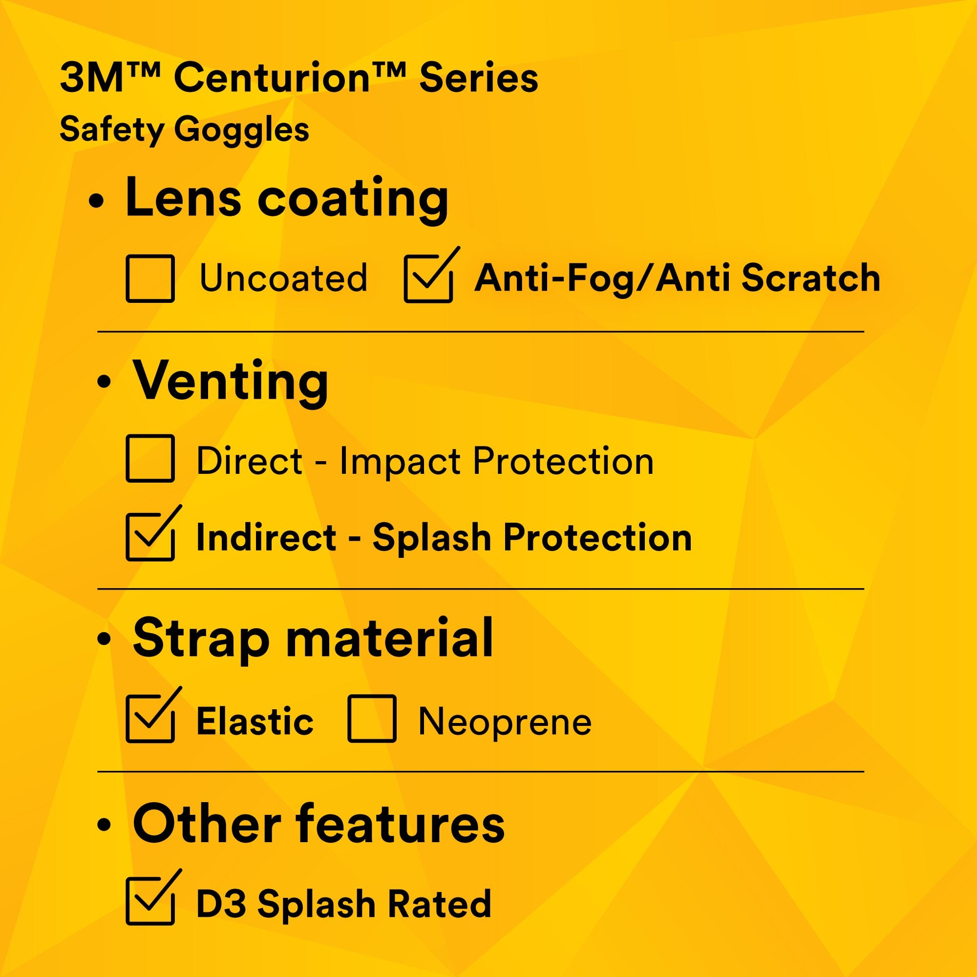 3M Centurion Safety Splash Goggle 454AF - ANSI Z87.1 Certified Protective Eyewear for Lab, Medical & Industrial Use - Anti-Fog, UV Protection, Comfort Fit for Work & DIY Projects