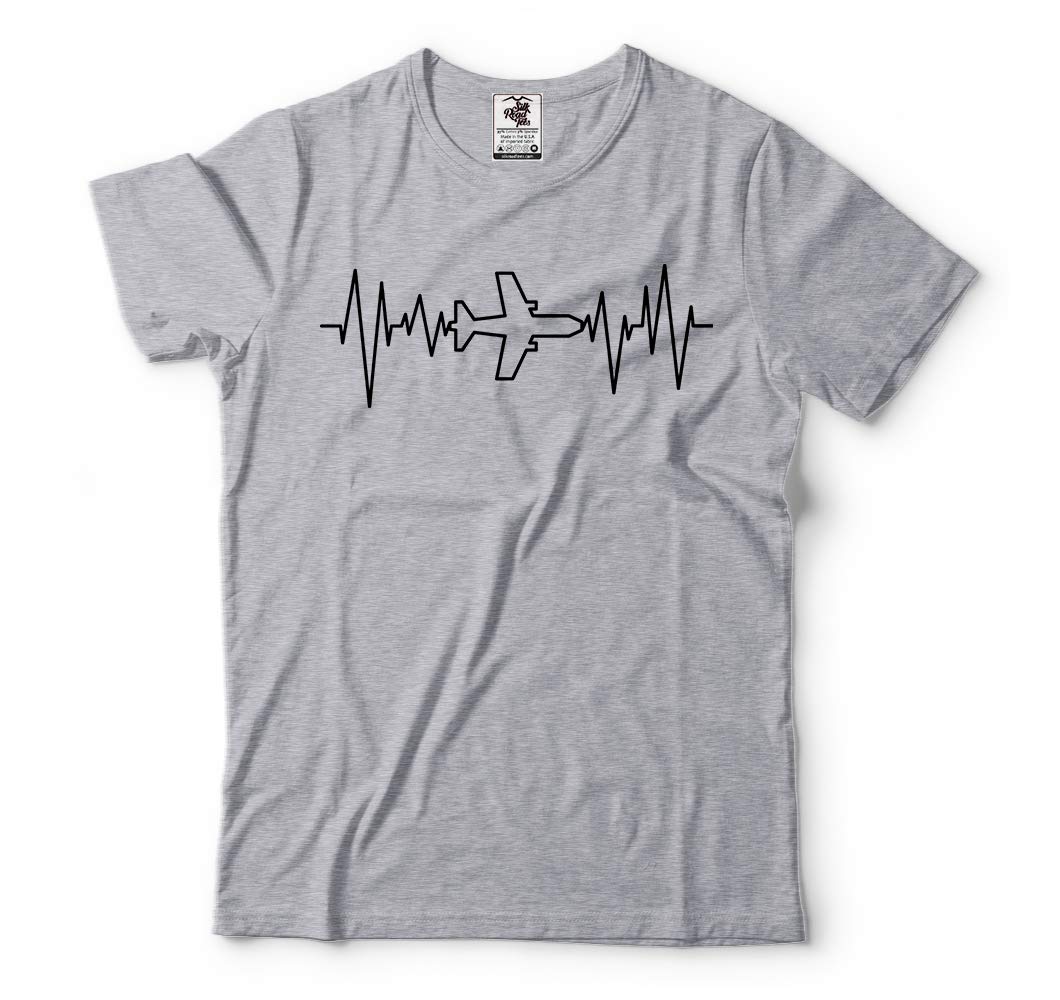 Aviation Pilot T-Shirt for Men - Heartbeat Pulse Airplane Design Tee | Perfect for Pilots, Aviation Enthusiasts & Casual Wear