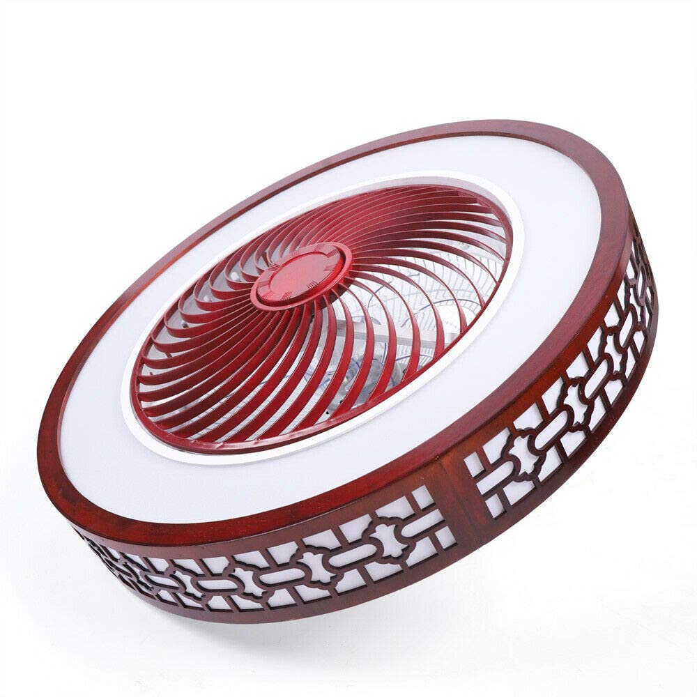 OUKANING Red Retro Low Profile Ceiling Fan with Lights - Remote Control, Dimmable LED, 3 Speed Settings - Flush Mount Bladeless Design (Japanese/Chinese/Thai Style) - Perfect for Bedroom, Living Room, Office & Dining Area - Energy Efficient & Quiet Operation