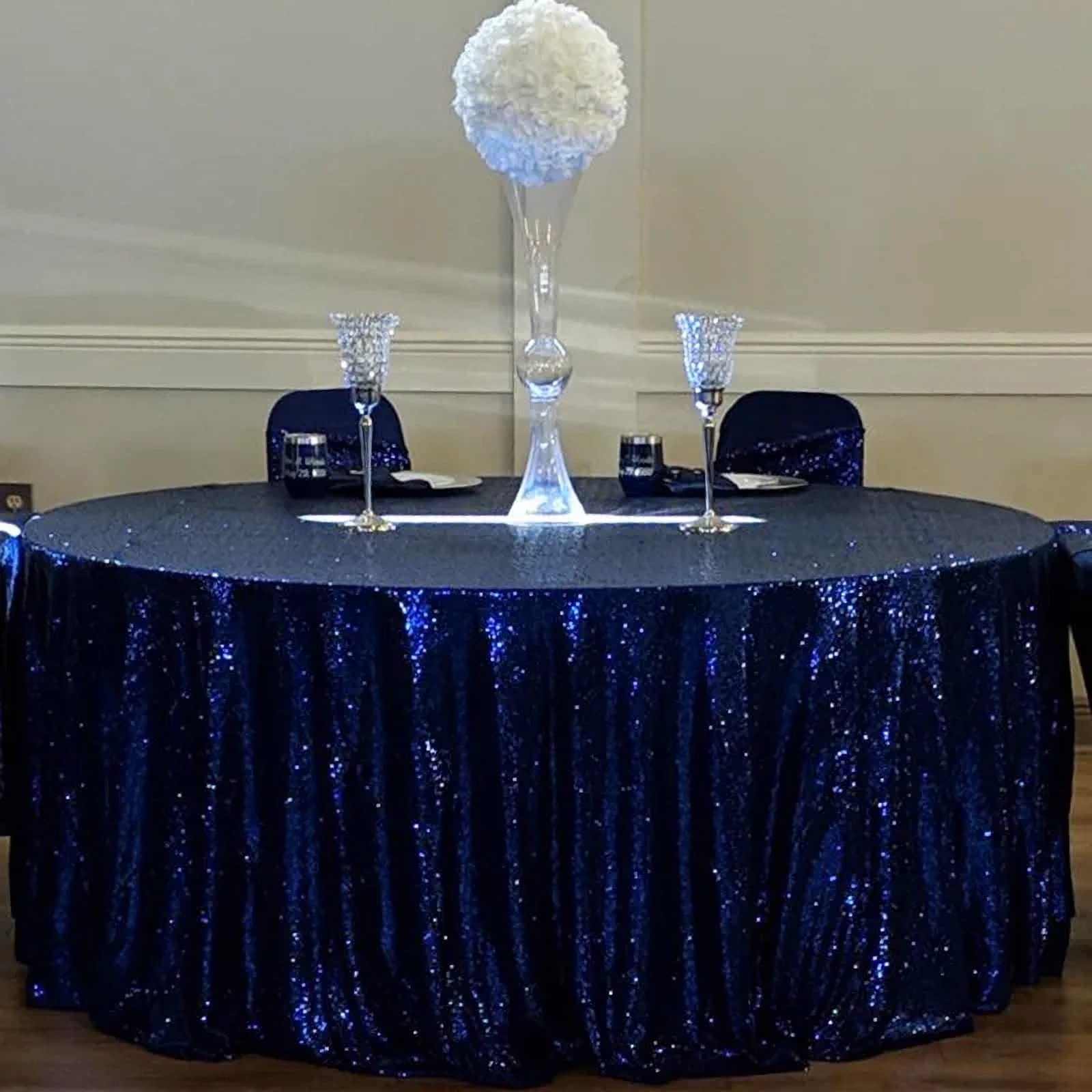 90 Inch Round Navy Blue Sequin Tablecloth - Sparkly Glitter Party Table Cover for Wedding, Birthday, Baby Shower & Holiday Decorations - Perfect for Dining Tables, Banquets, and Special Events
