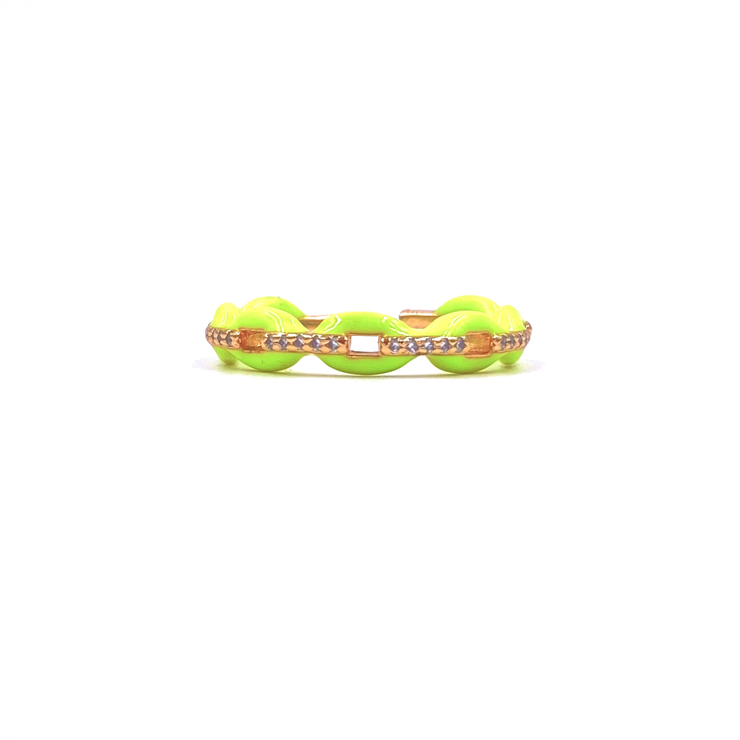 Stainless Steel Gold Plated CZ Band Ring for Women - Neon Yellow Enamel Fashion Jewelry - Perfect for Parties, Date Nights & Special Occasions