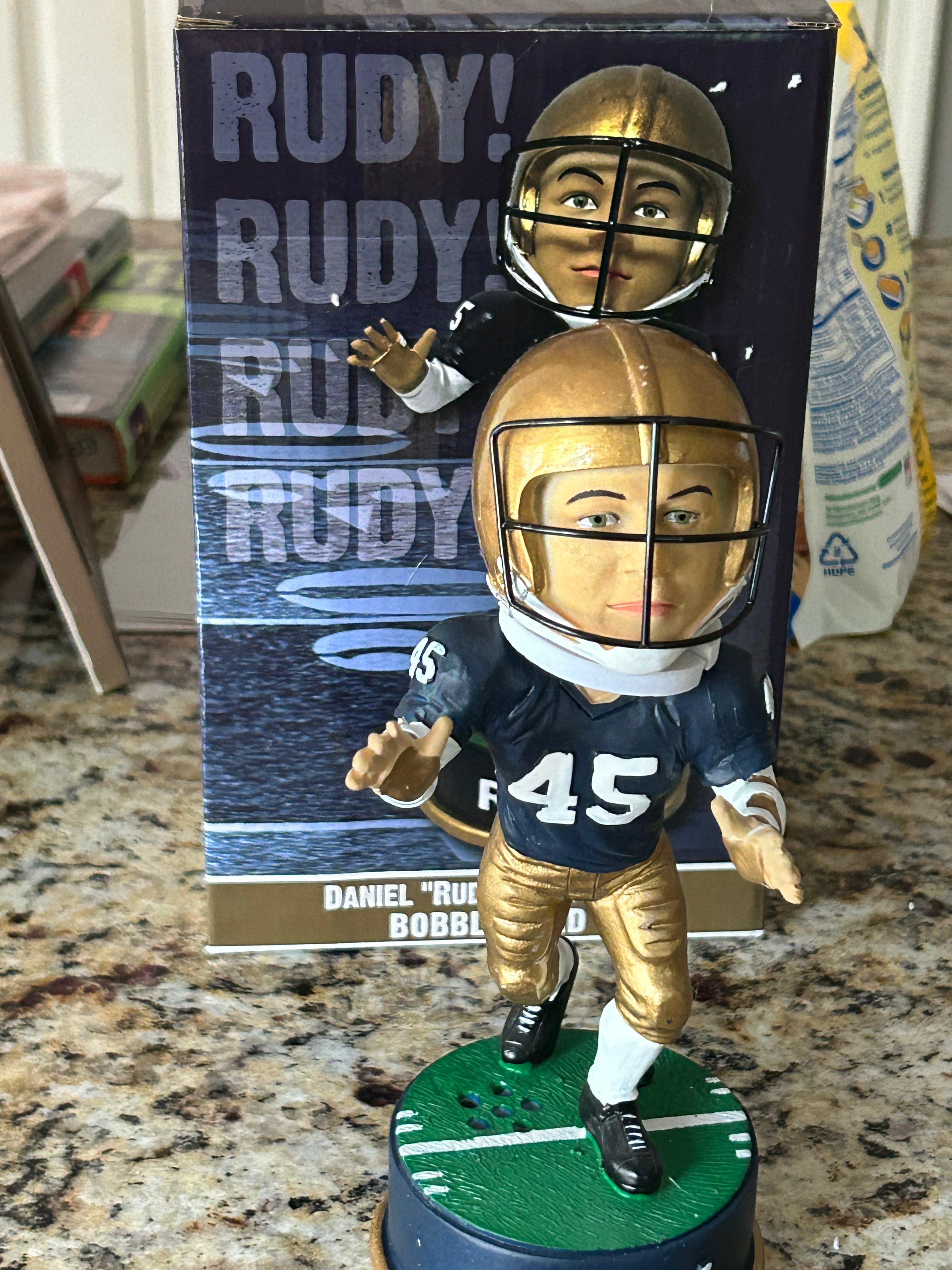 Official Rudy Ruettiger Notre Dame Fighting Irish Authentic Bobblehead - Collectible Football Memorabilia for Sports Fans & Home Decor
