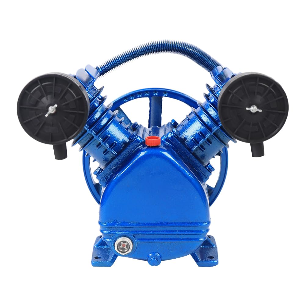 3HP/5.5HP V-Type Twin Cylinder Air Compressor Pump Replacement - 115PSI Single Stage Electric Motor Pump Head (Blue) for Workshop, Garage & DIY Projects - 3HP 2 Piston V Style Compressor Pump (Model V-0.25/8)