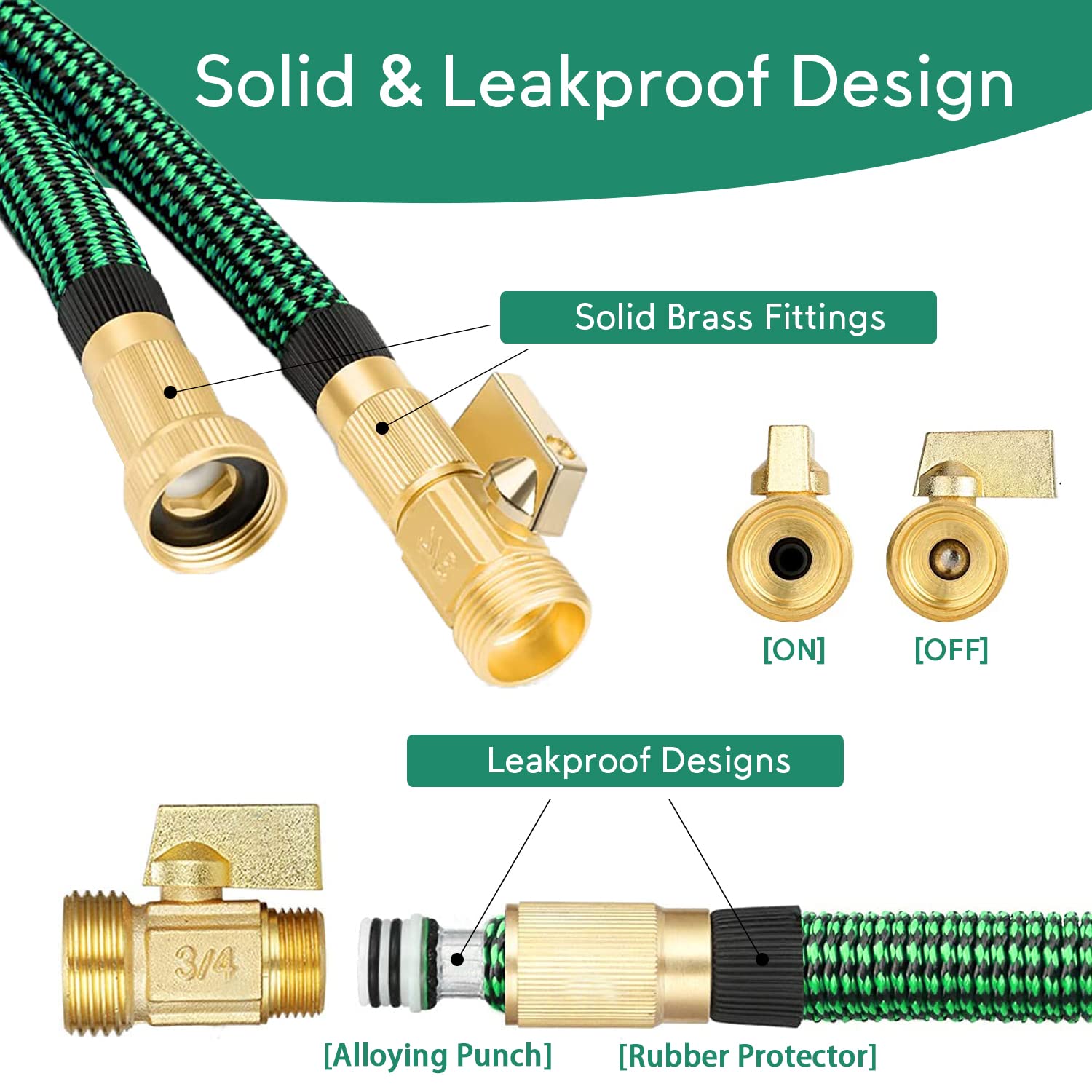 100 ft Expandable Garden Hose - Upgraded No Kink Flexible Water Hose with 10 Pattern Spray Nozzle, 3/4 Inch Solid Brass Connectors & Retractable Latex Core - Lightweight Expanding Hose for Lawn, Garden, Car Washing & Outdoor Cleaning