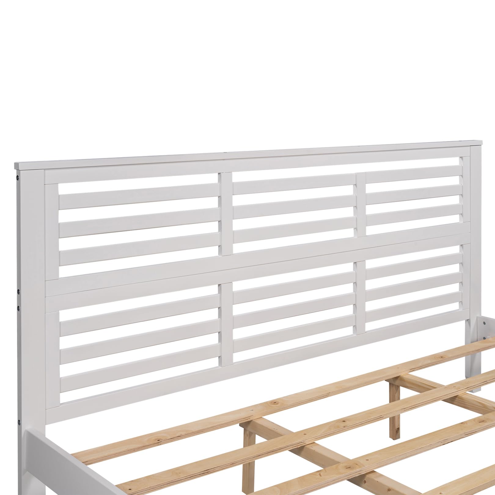 King Size Wooden Platform Bed Frame with Horizontal Strip Hollow Headboard - Solid Wood Slat Support, Modern Country Style Bedroom Furniture for Boys & Girls - Easy Assembly (White) | Perfect for Master Bedrooms, Guest Rooms & Kids' Rooms