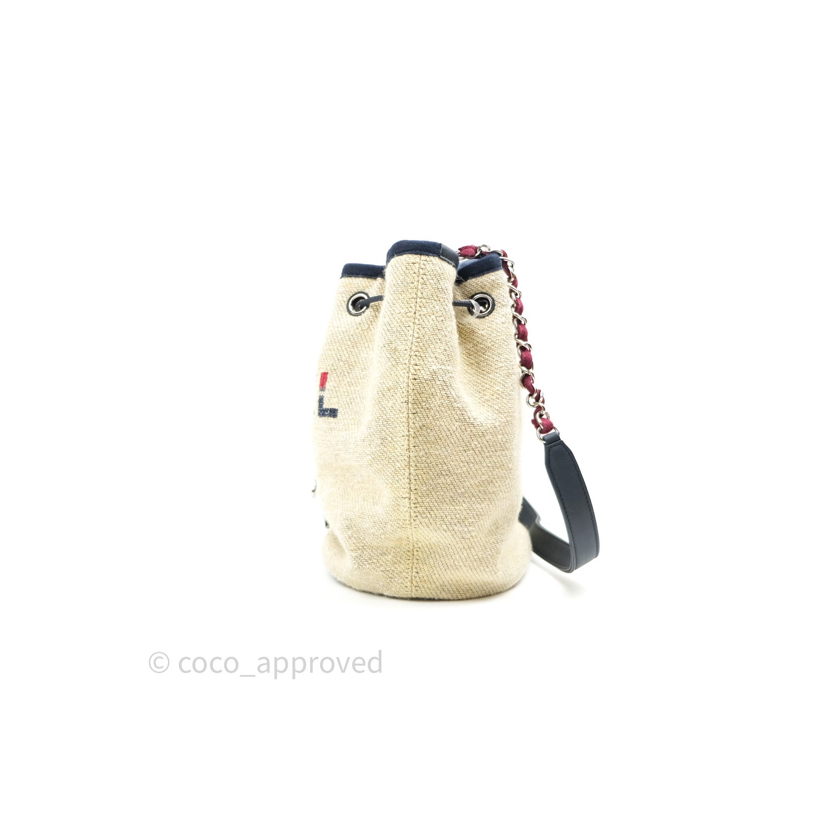 Chanel Canvas Deauville Drawstring Bag in Beige & Red - Luxury Tote for Women, Perfect for Beach, Travel & Everyday Use