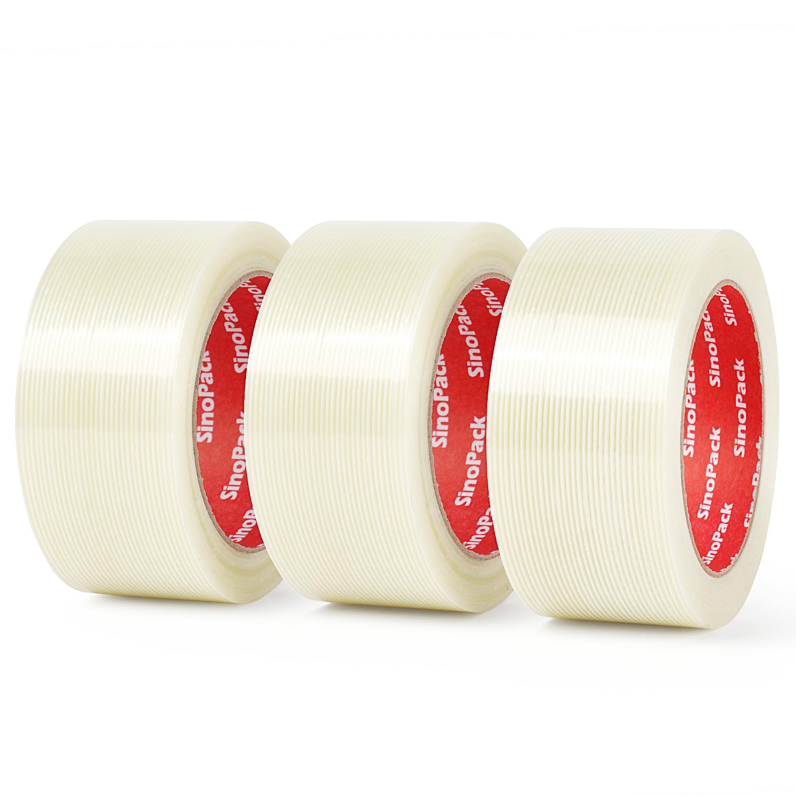 Heavy Duty Fiberglass Reinforced Strapping Tape - 3 Pack, 5.5Mil Thick x 2 Inch Wide x 30 Yards Long - Strong Filament Tape for Shipping Boxes, Moving, Packaging & Industrial Use
