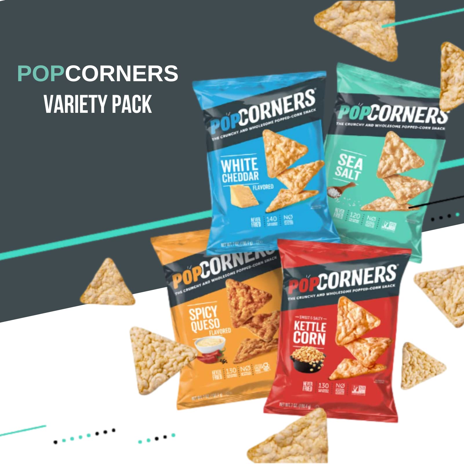 Mix Variety Pack of Popped Corn Snacks - Sea Salt, Spicy Queso, Kettle Corn & White Cheddar (1 oz, 14 Bags) - Perfect for Movie Nights, Office Snacks & Party Favors