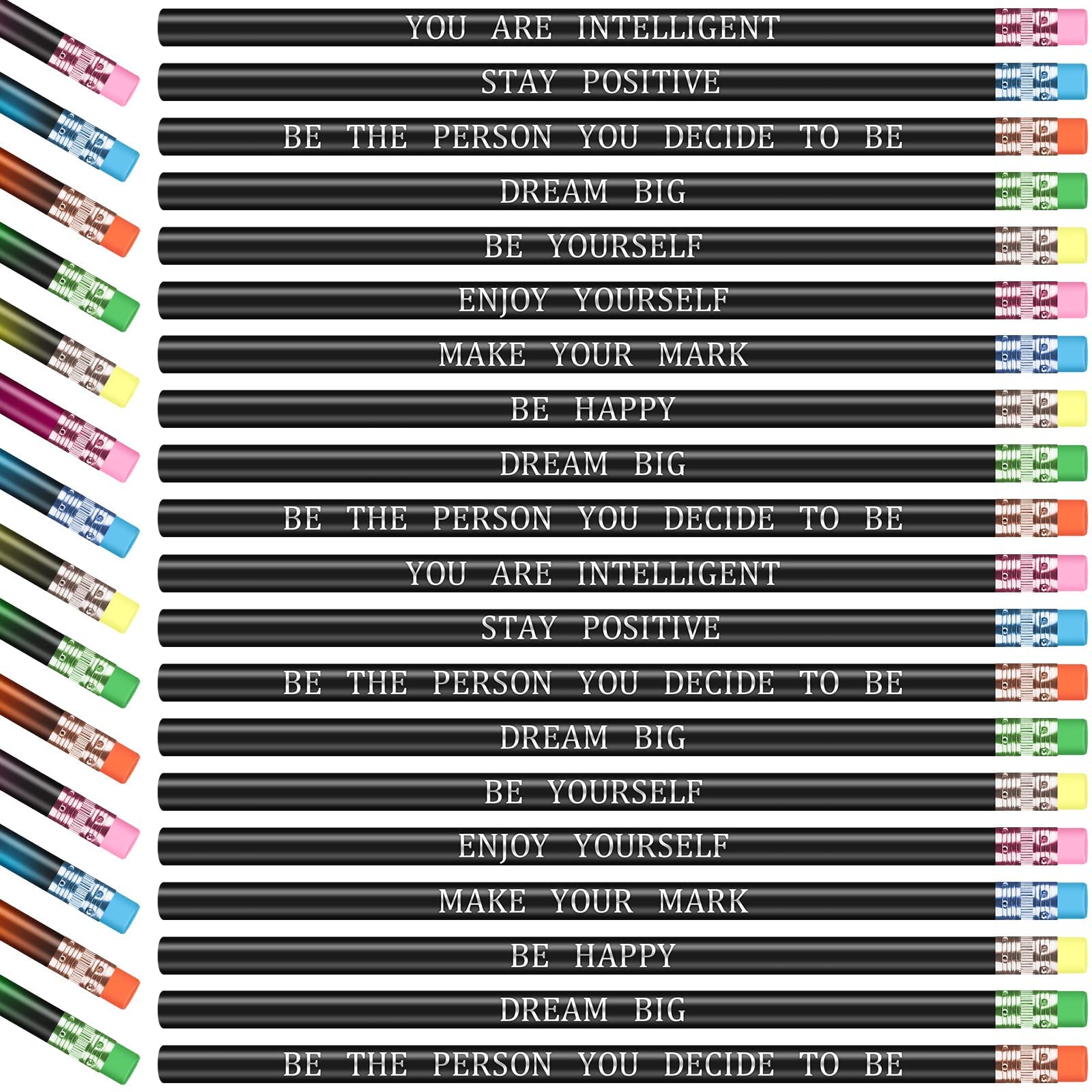 100 Pcs Heat Activated Color Changing Mood Pencils with Inspirational Quotes & Erasers - Motivational Wooden Pencils for Kids Classroom Rewards, School Supplies & Stress Relief (Black) - Perfect for Teachers, Students & Office Use