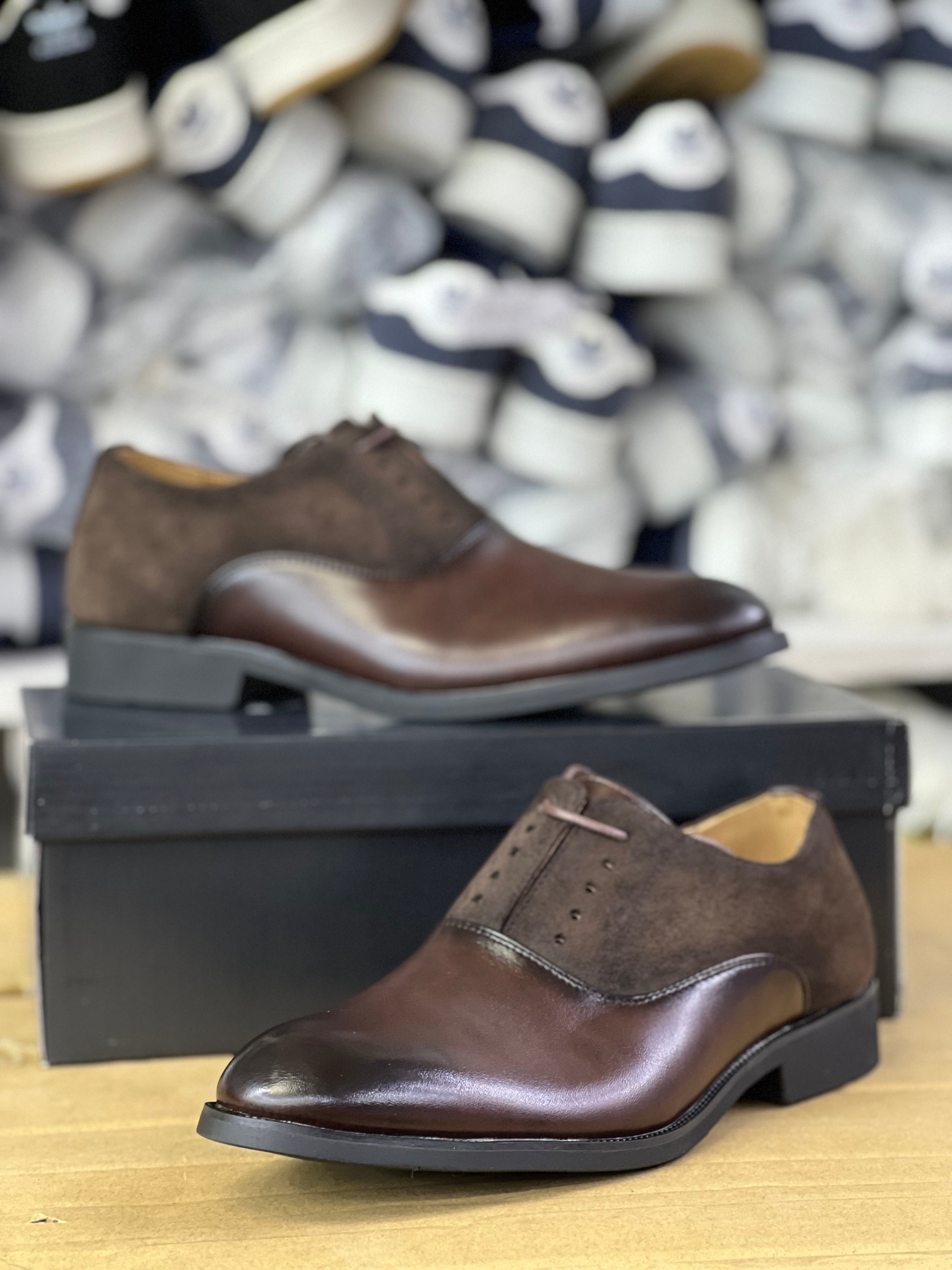 Premium Men's Genuine Leather Dress Shoes - Dark Brown - Comfortable & Stylish for Business, Office & Formal Occasions