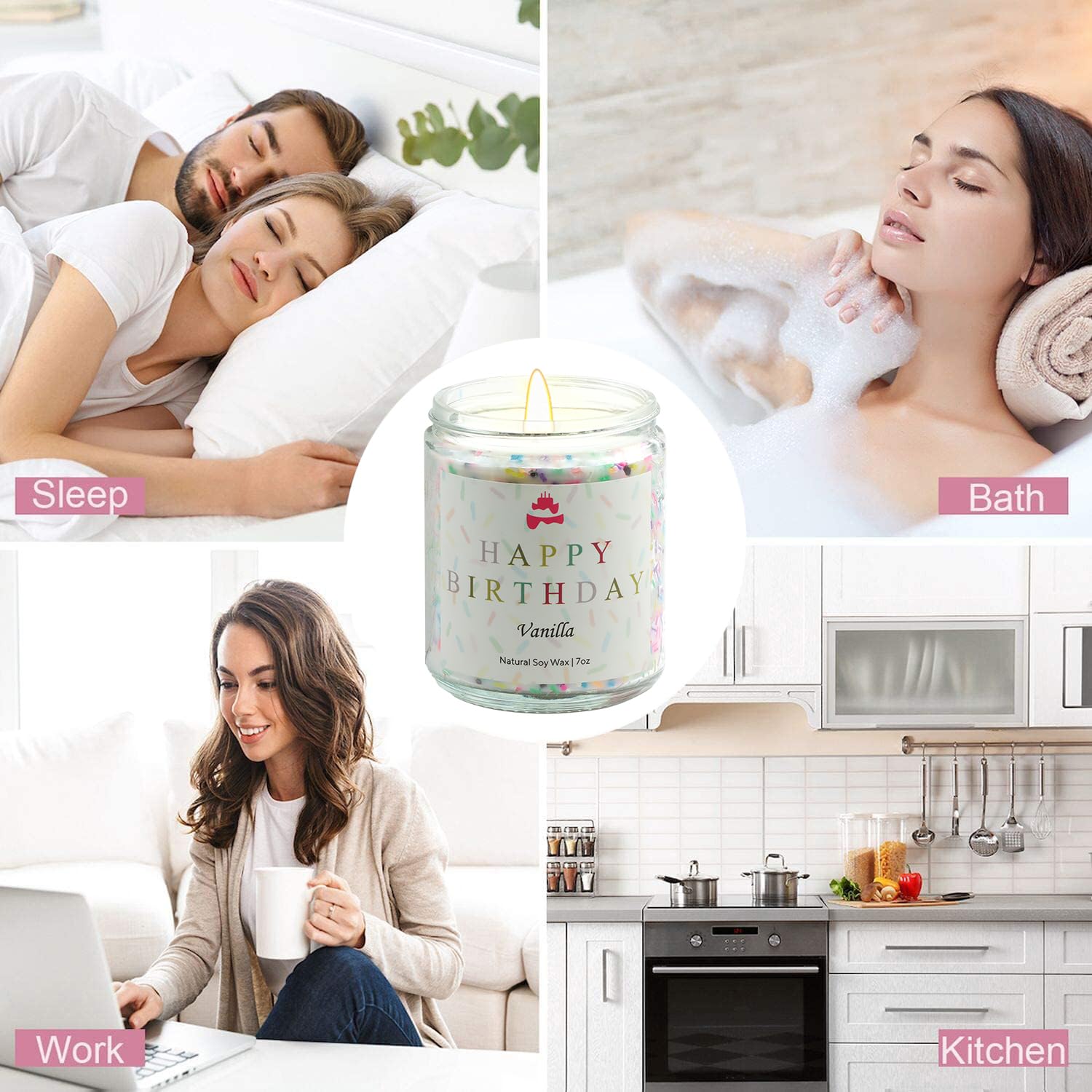 Lihome Happy Birthday Soy Wax Candle - Vanilla Scented Birthday Gift for Women, Men, Mom, Dad, Sister, Teacher & Friends - Natural Aromatherapy Candle for Home Decor, Relaxation & Celebration