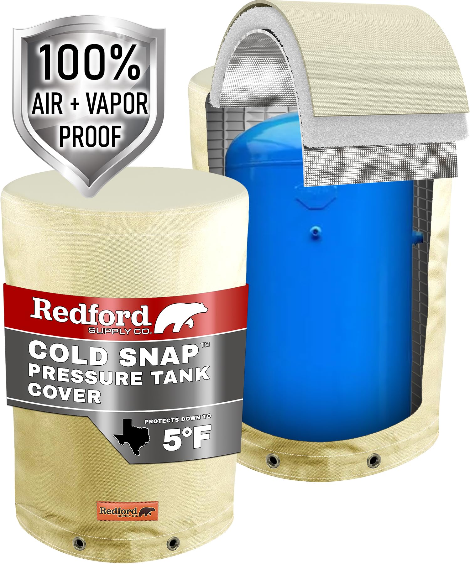 Redford Supply Co. 5°F Cold Snap Round Water Pressure Tank Cover - Weatherproof Insulated Cover for Winter Freeze Protection - 24