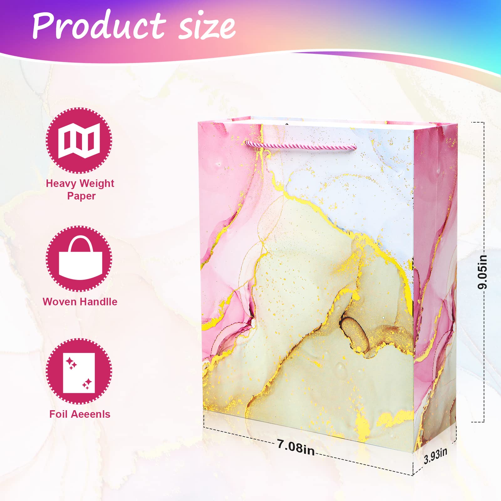 12-Pack Medium Marble Foil Gift Bags (12.6 Inch) - 4 Assorted Elegant Designs for Christmas, Weddings, Birthday Parties & Special Occasions | Premium Bulk Party Favor Bags for Gifts, Favors & Celebrations