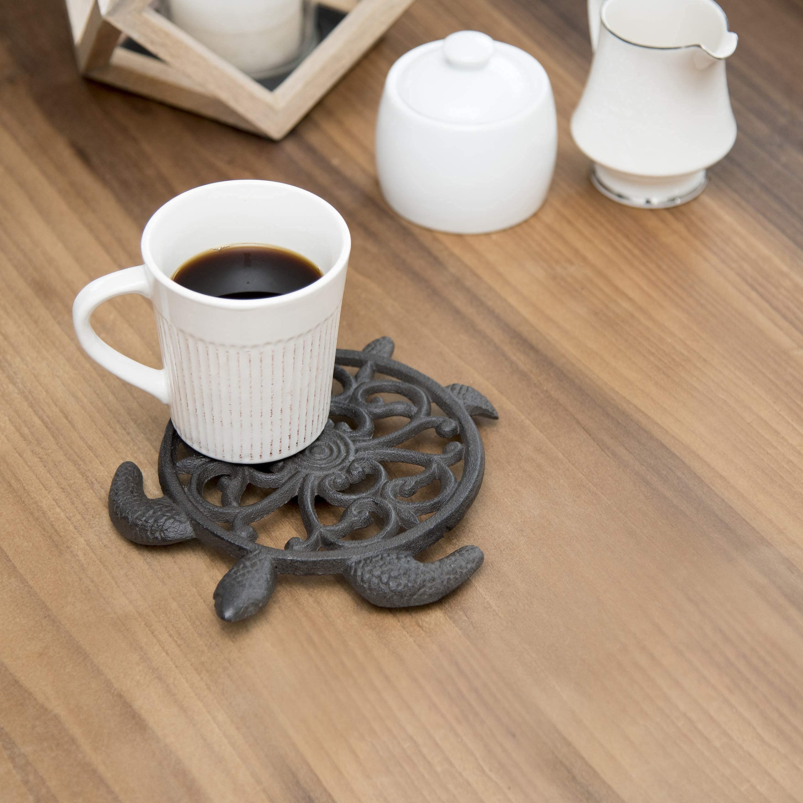 Cast Iron Trivet for Hot Pots & Pans - Sea Turtle Design with Rubber Feet - Kitchen & Dining Decor