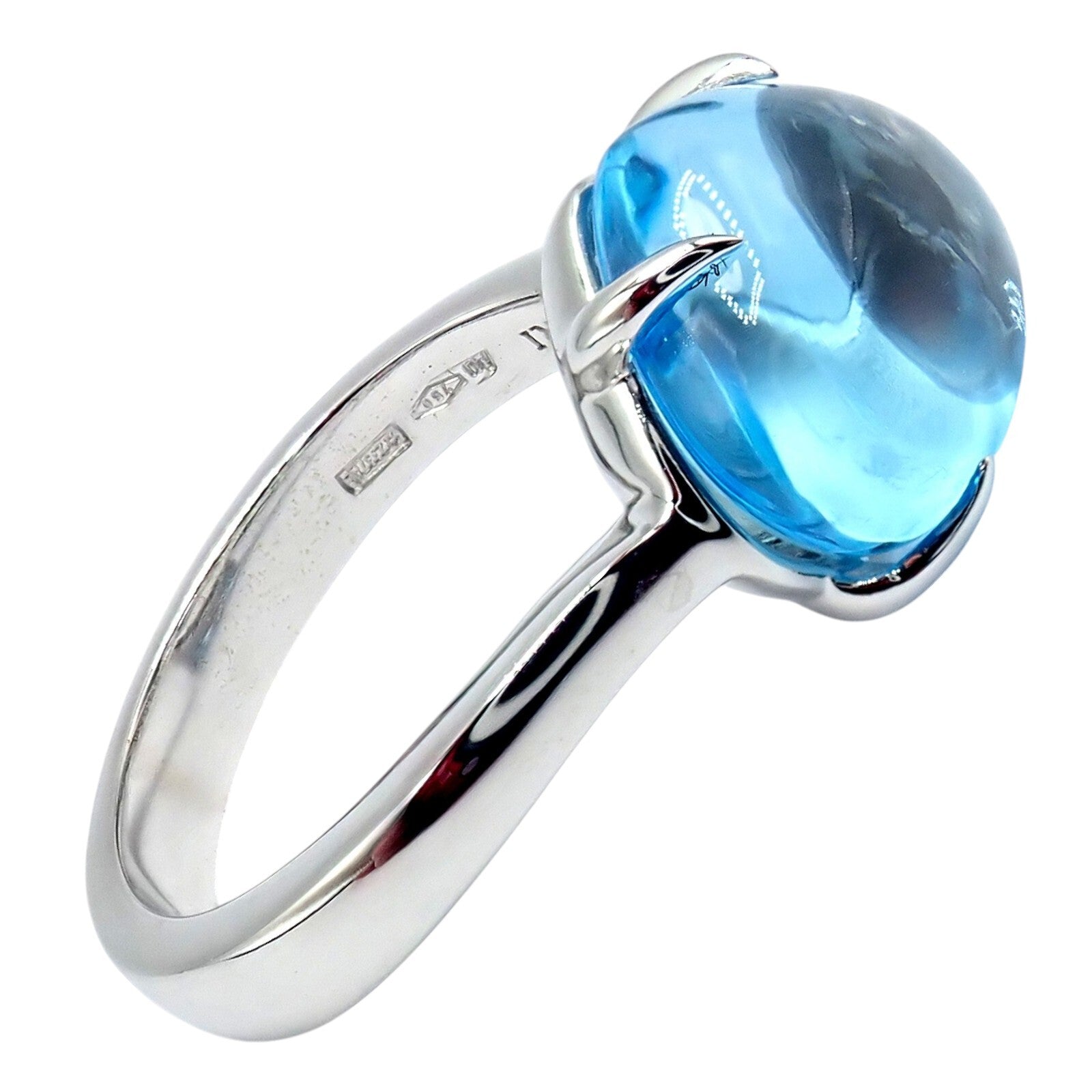 Authentic Bulgari 18k White Gold Mediterranean Eden Blue Topaz Ring - Size 6 | Luxury Jewelry for Women, Elegant Gift for Anniversary, Engagement & Special Occasions