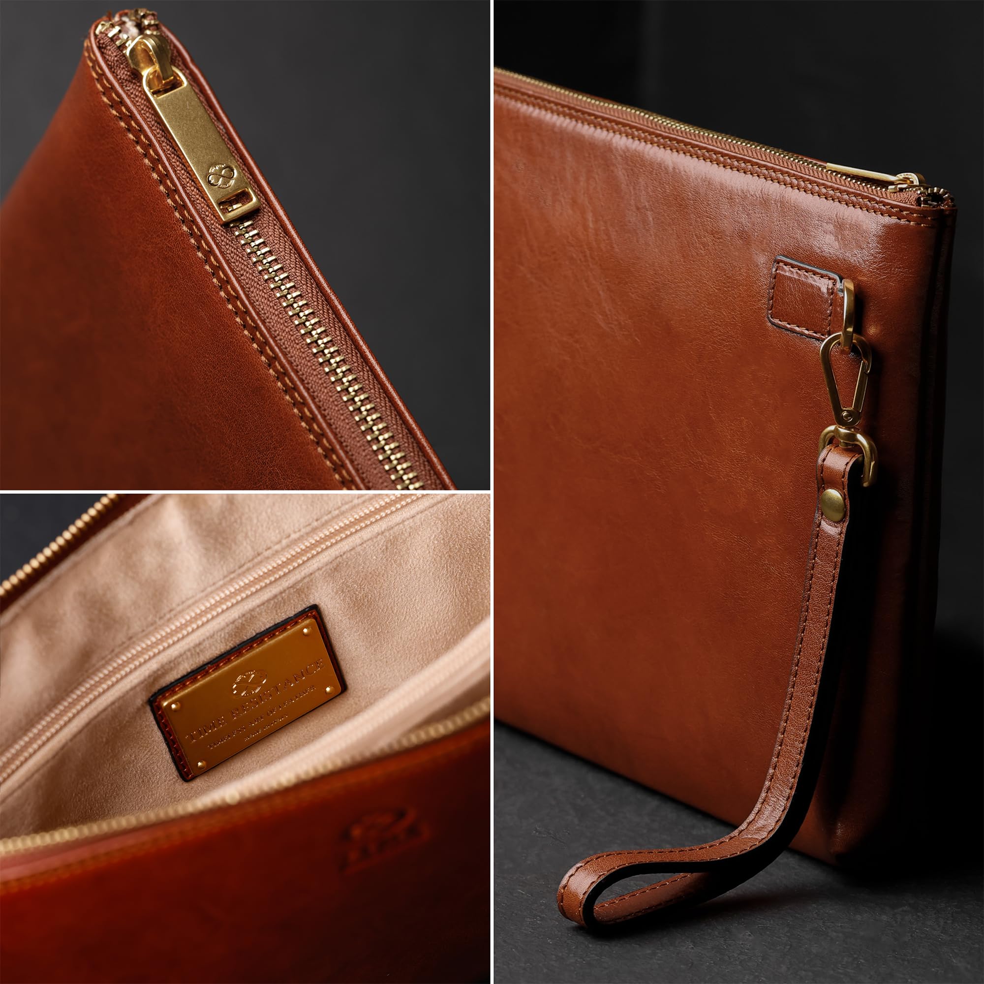 Italian Leather Clutch for Men - Wrist Bag Organizer for Business & Travel