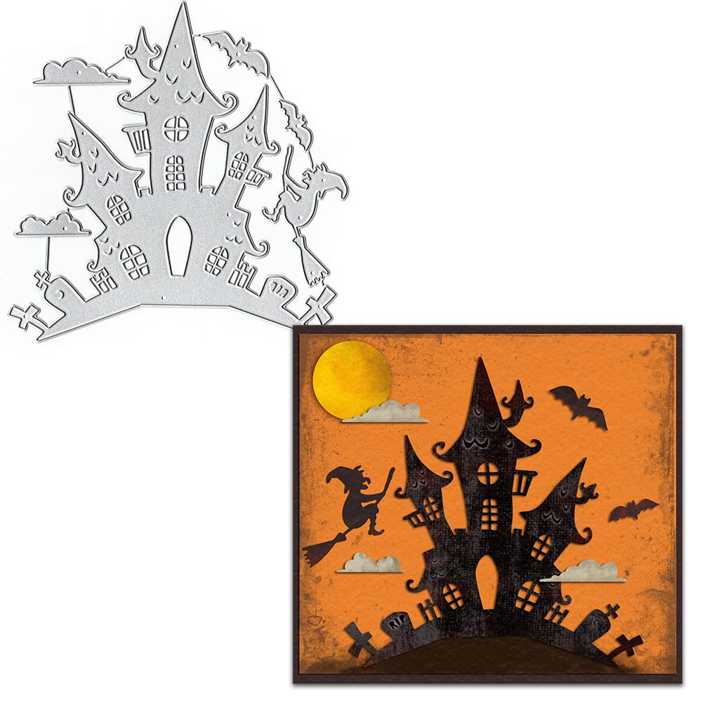 Halloween Die Cuts for Card Making - Scrapbooking Supplies with Bats & House Designs - DIY Embossing Stencil Template for Photo Albums, Greeting Cards & Craft Decorations - Perfect for Halloween Party Invitations, Home Decor & Seasonal DIY Projects