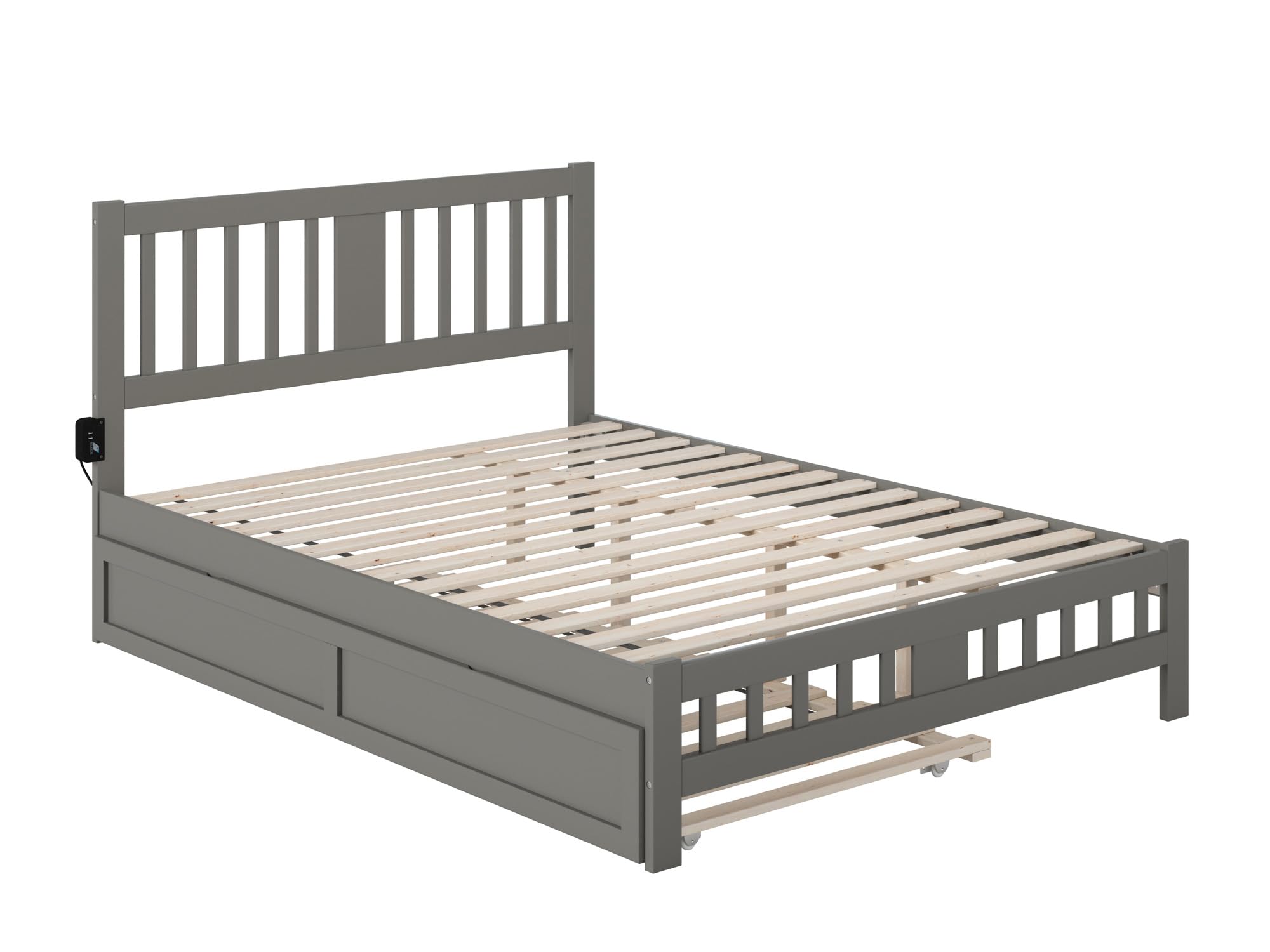 AFI Tahoe Queen Size Platform Bed with Footboard & Twin XL Trundle - Modern Grey Wooden Bed Frame for Master Bedroom, Guest Room & Small Spaces