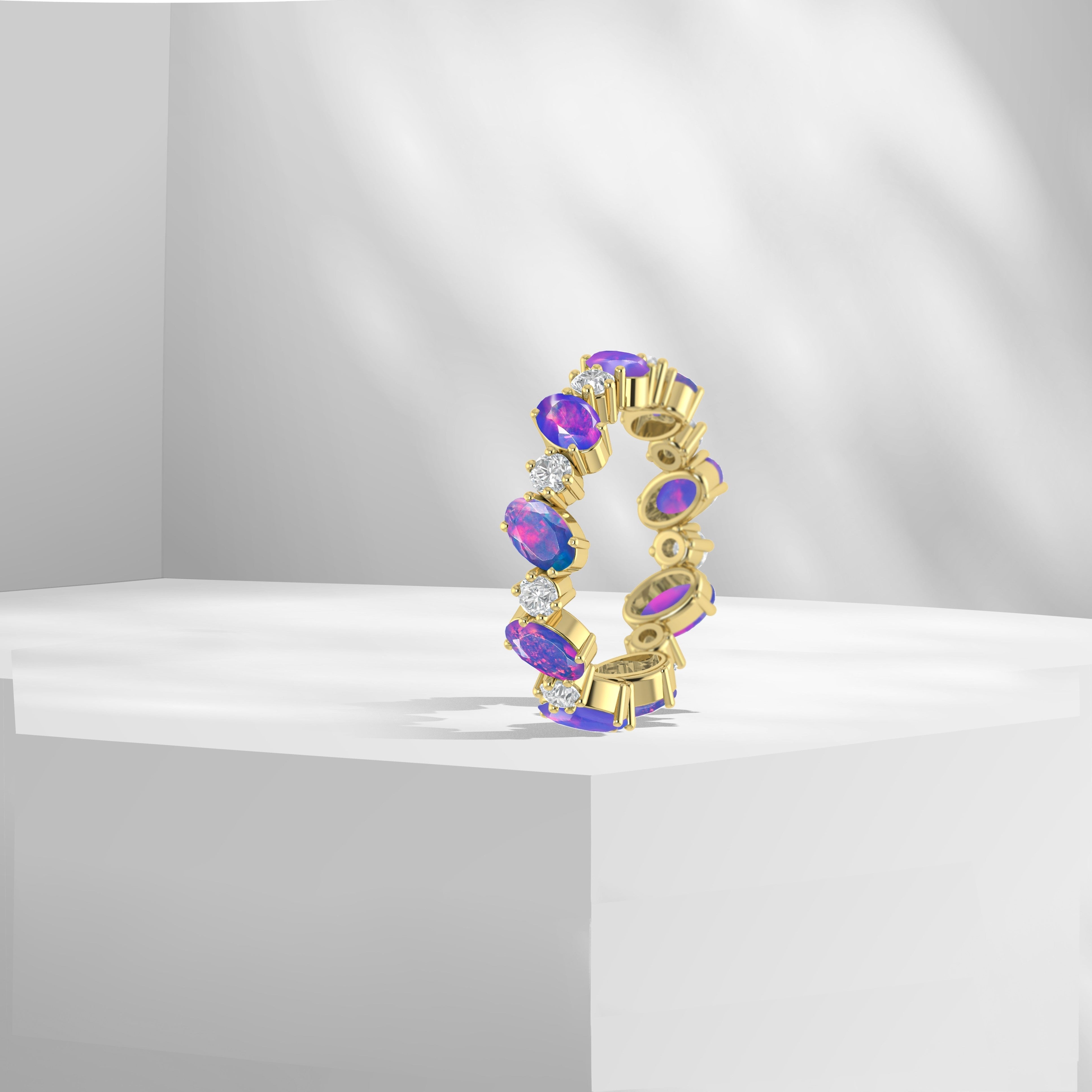 Lavender Fire Oval Faceted Opal Ring for Women - Elegant Sterling Silver Jewelry Gift for Her, Birthday, Anniversary, Wedding, Party & Everyday Wear
