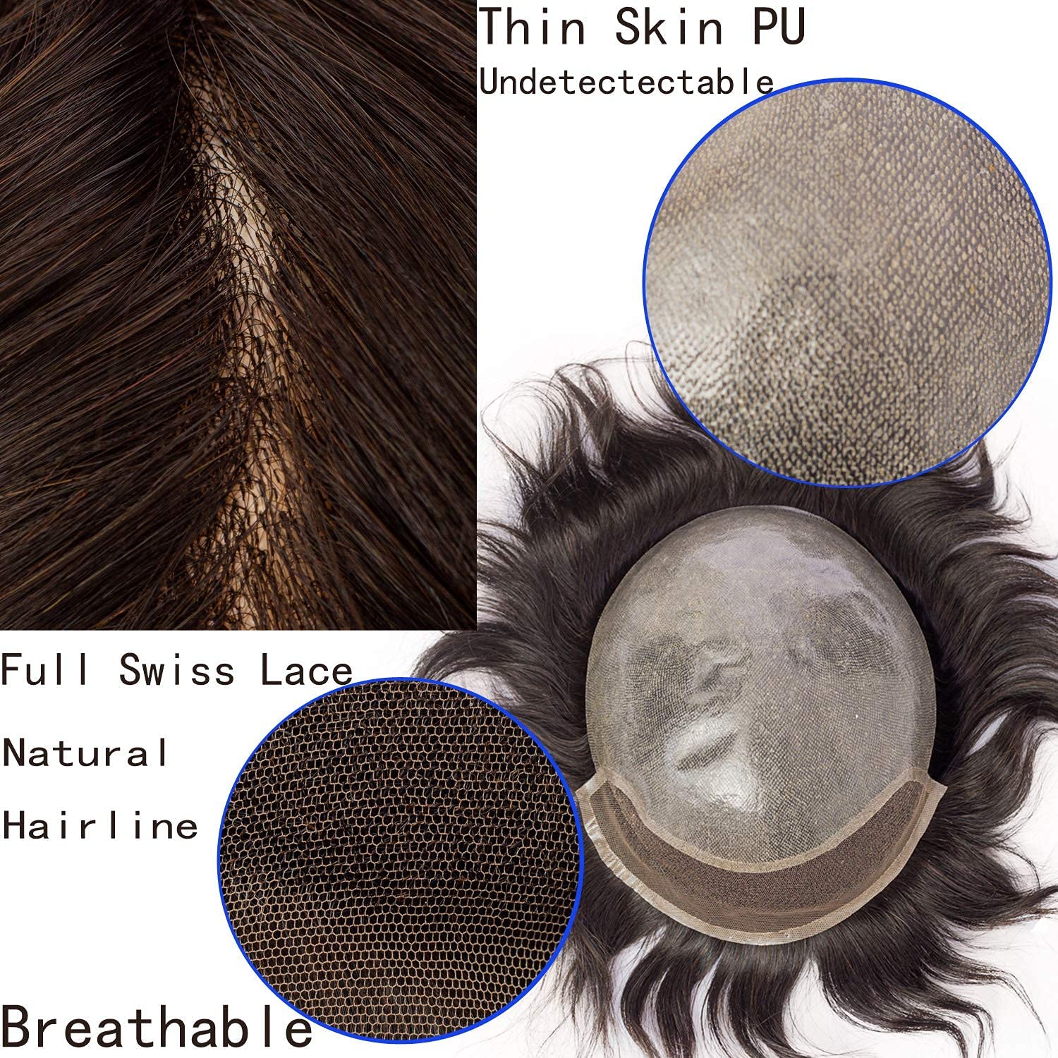 Premium European Human Hair Toupee for Men - Swiss Lace Front 0.08mm Thin Skin PU Base - 10x8 Inch 1B Mixed 90% Grey White Hair - Natural Looking Hair Replacement for Thinning Hair & Baldness - Perfect for Daily Wear, Special Occasions & Professional Settings
