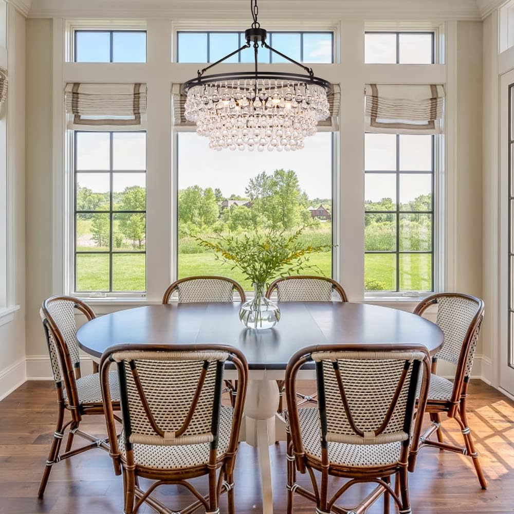 TOCHIC 24 Inch Black Crystal Chandelier - Modern Farmhouse Ceiling Pendant Light with 3 Tiers for Bedroom, Dining Room, Kitchen Island & Living Room | Elegant Lighting Fixture for Home Decor & Wedding Venues