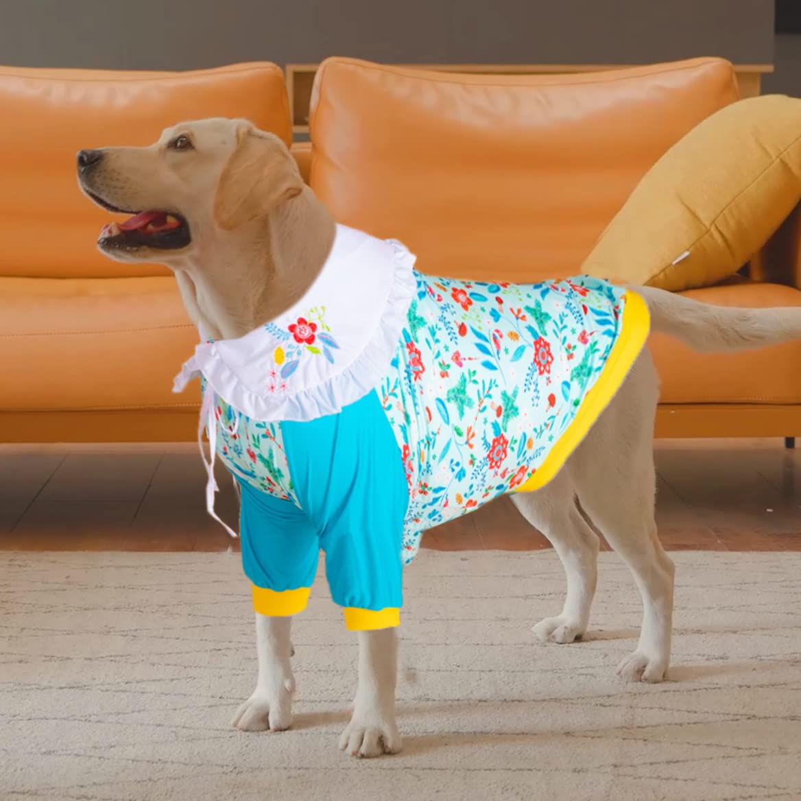 LovinPet Dog Shirts for Large Dogs - Breathable Stretchy Fabric with Floral Print & Green Stitching | XXL Pitbull Clothes for Wound Care & Comfort | Perfect for Daily Wear, Vet Visits, and Photo Shoots