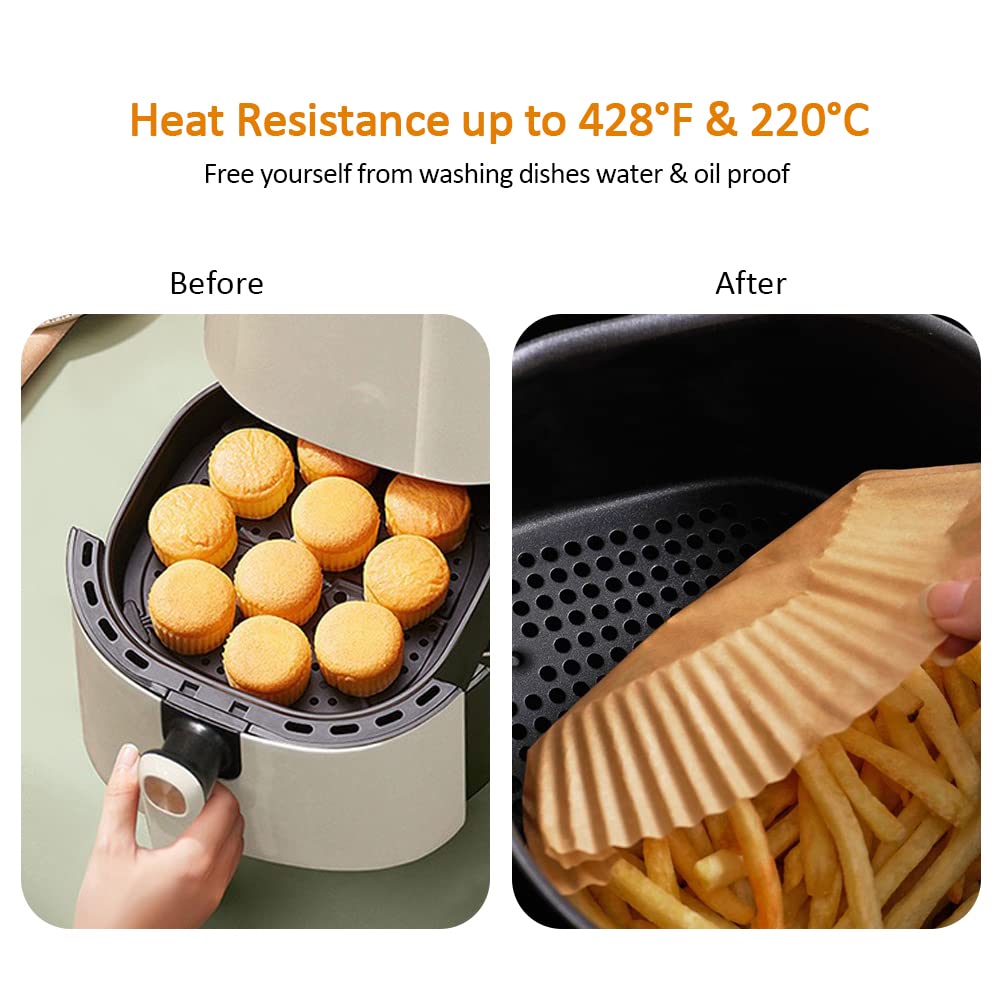 50Pcs Disposable Non-Stick Air Fryer Parchment Paper Liners - Round Oil Proof & Waterproof Baking Sheets for Air Fryer, Microwave & Oven (Brown) - Perfect for Healthy Cooking & Easy Cleanup