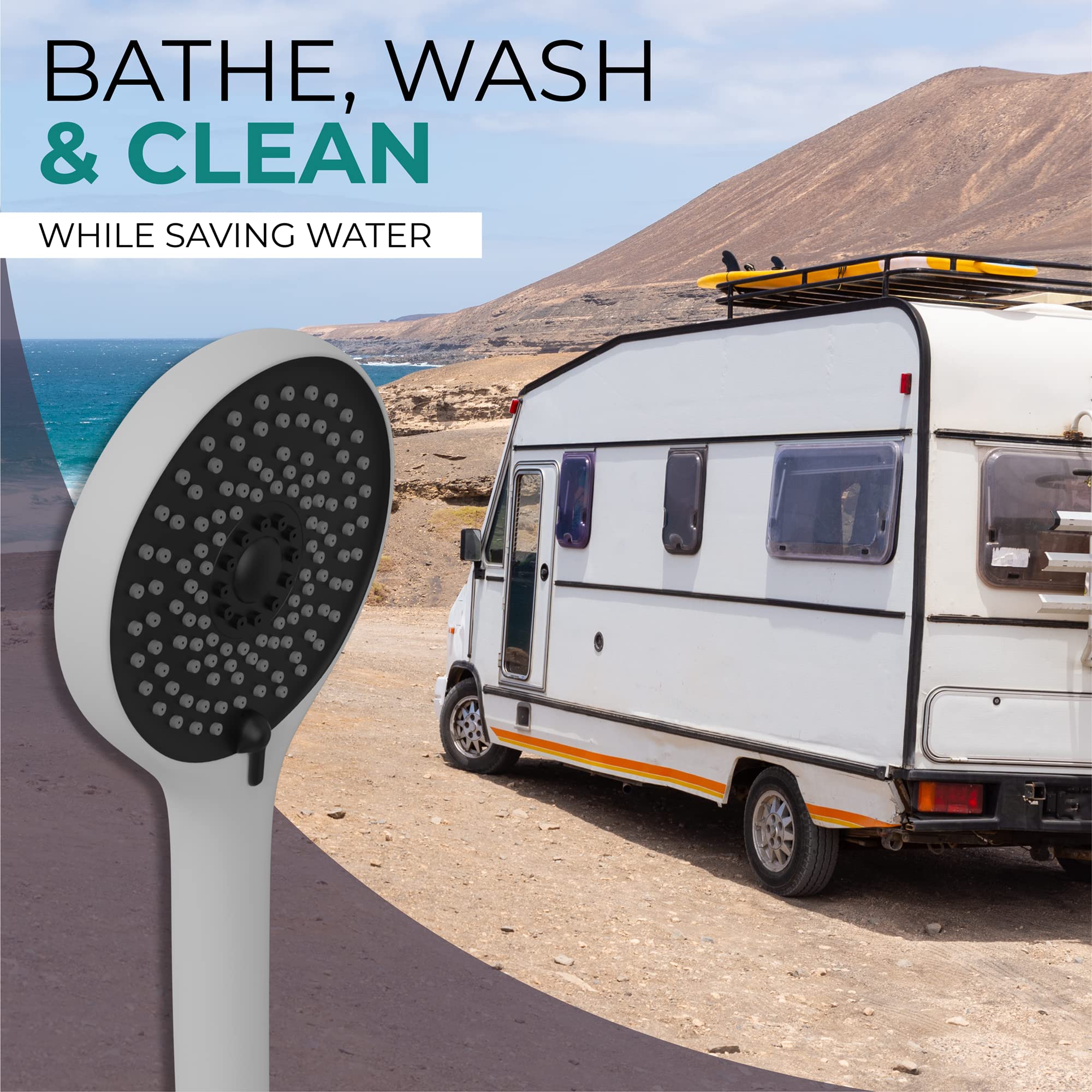 High Pressure RV Handheld Shower Head Replacement - 4 Spray Modes with On/Off Switch | Camper & Outdoor Shower Head for RV, Trailer, Motorhome | Perfect for Camping, Road Trips & Off-Grid Living