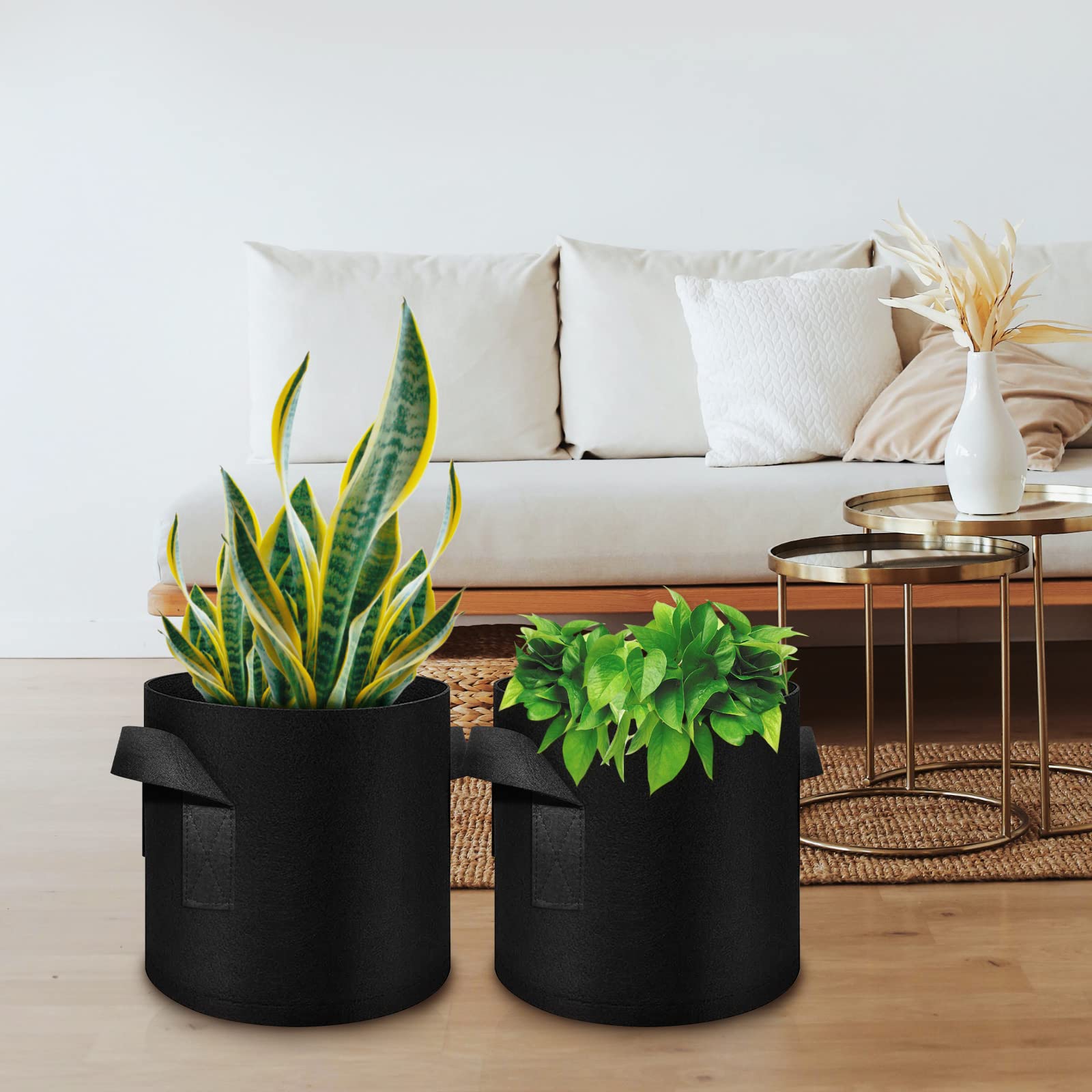 5 Pack 7 Gallon Heavy Duty Thickened Nonwoven Fabric Grow Bags with Handles - Durable Plant Pots for Vegetables, Flowers, Fruits & Plants (Black) - Perfect for Indoor Gardening, Outdoor Planting & Container Farming