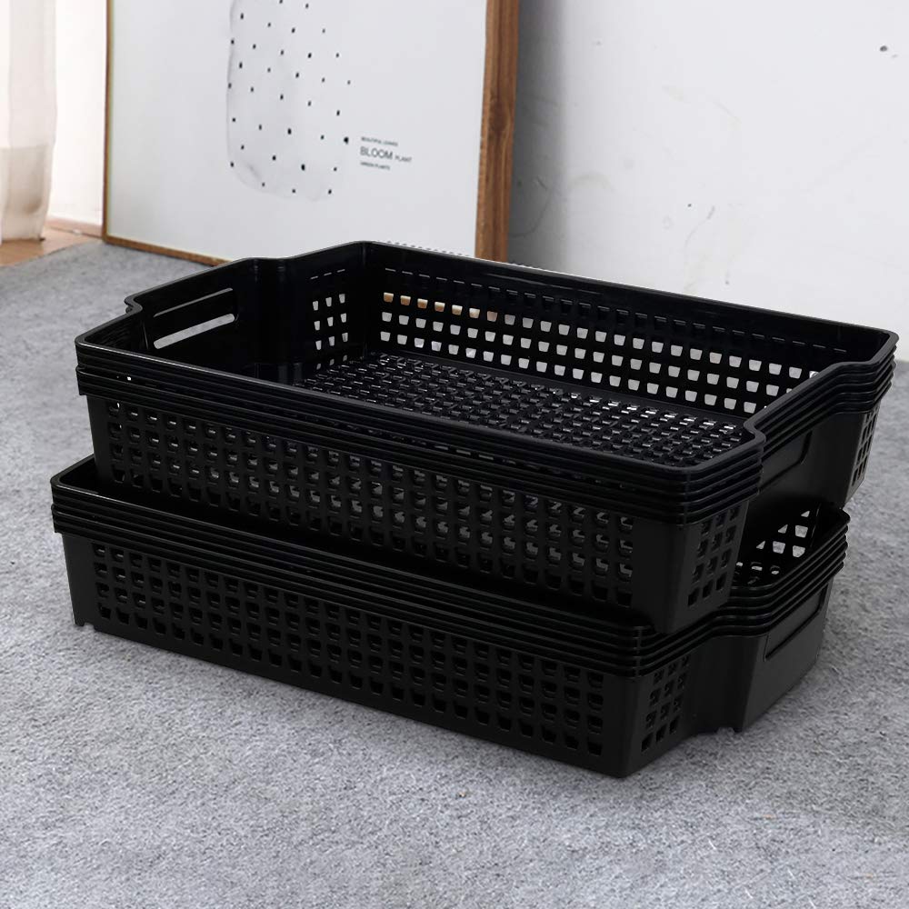 Stackable Black Kitchen Office Desk File Basket Trays - 6 Pack for Organizing Documents, Supplies & Kitchen Utensils | Perfect for Home, Office & Dorm Storage Solutions