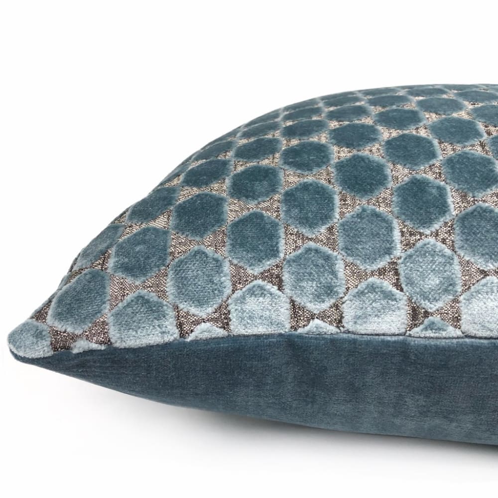 French Blue Cut Velvet Hexagon Pillow Cover - Luxurious Bohemian Decorative Throw Pillow Case for Sofa, Bed & Home Decor - 18x18 Inches