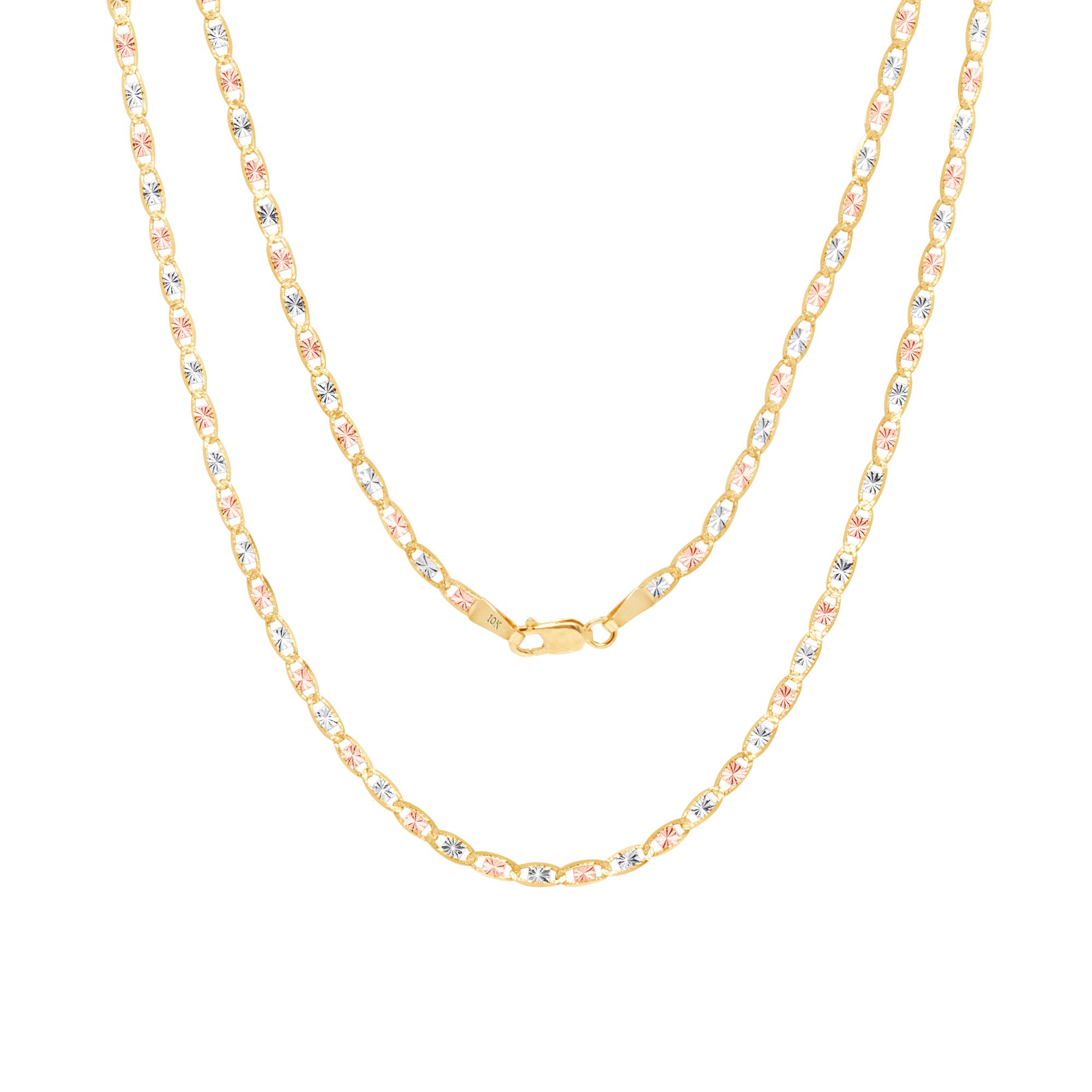 10K Real Yellow Gold & White Gold Anchor Link Chain Necklace for Men & Women - 2.5mm Dainty Italian Jewelry (16