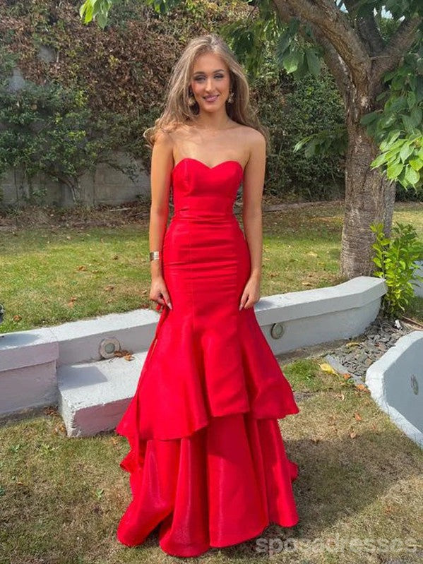 Elegant Red Mermaid Sweetheart Strapless Long Prom Dress for Women | Formal Evening Gown for Homecoming, Wedding Guest, Cocktail Party & Special Occasions