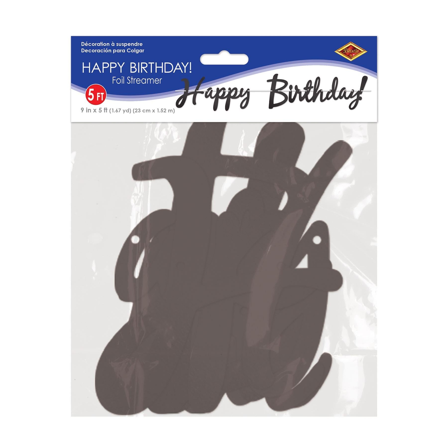 12 Pack Black Foil Happy Birthday Party Streamers - Perfect for Birthday Decorations, Party Supplies & Celebration Decor