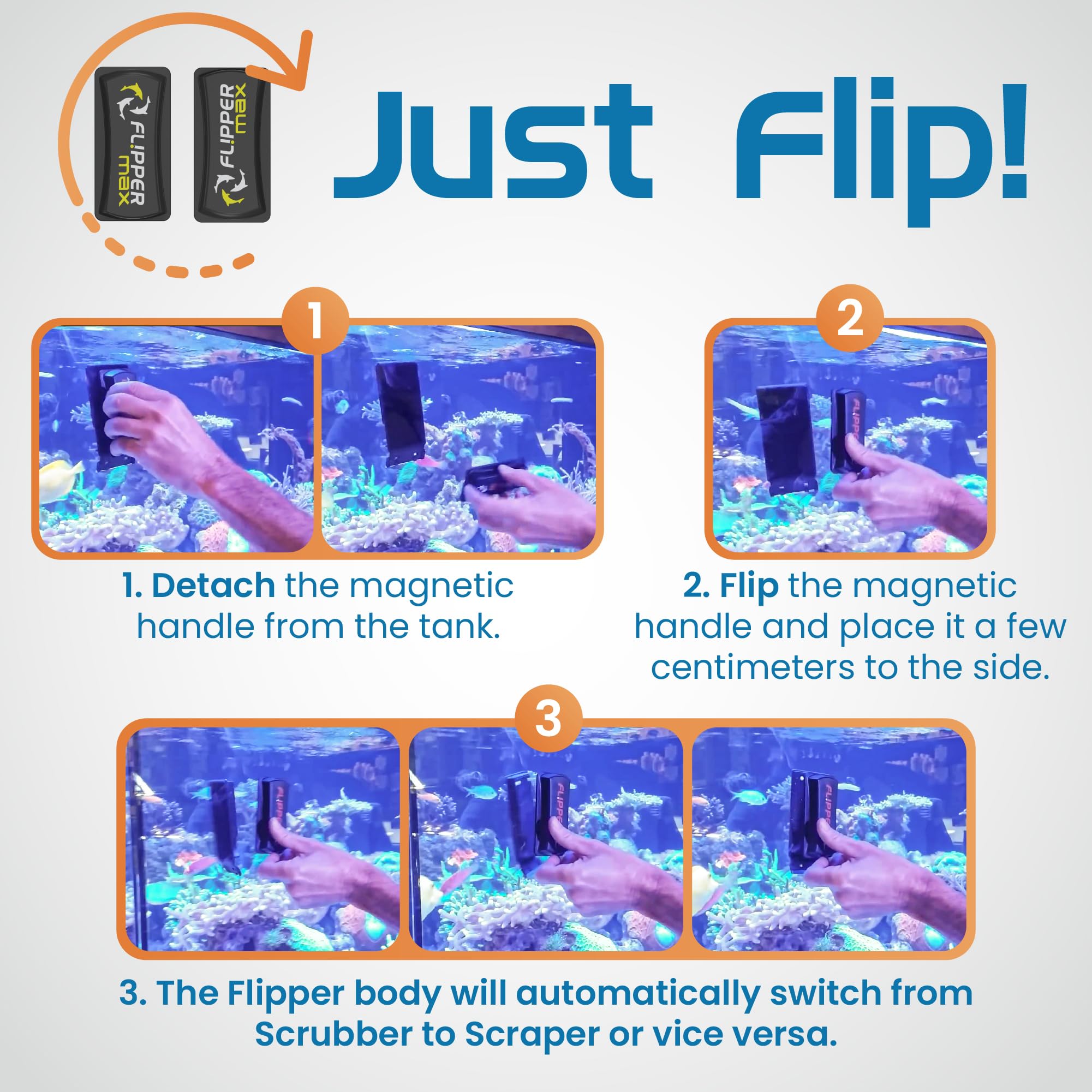 Flipper Magnetic Aquarium Glass Cleaner - Powerful Algae Remover for Fish Tanks | Easy-to-Use Aquarium Accessories for Crystal Clear Water | Perfect for Freshwater & Saltwater Tanks up to 1 Inch Thick