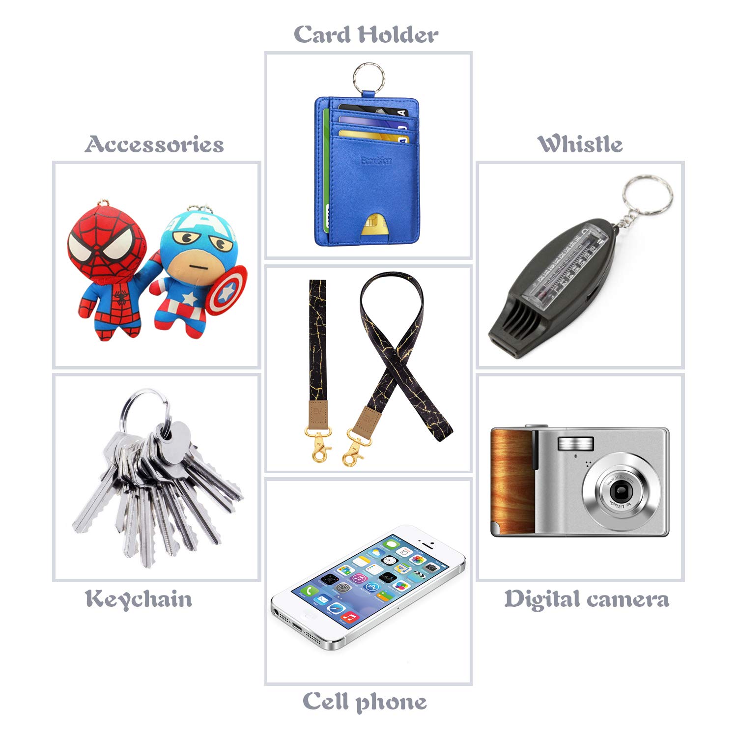 EcoVision 2-Pack Wrist & Neck Lanyards for ID Badges - Adjustable Keychain Holder for Car Keys, Work IDs & Access Cards - Unisex Design for Men & Women - Perfect for Office, School, Events & Travel