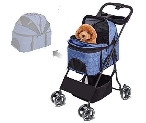 Totoro Ball Pet Stroller for Small & Medium Dogs & Cats - Foldable 4-Wheel Travel Carrier with 3-in-1 Basket, EVA Wheels, Brakes & Storage Bag - 3-Stage Adjustable Canopy for Walks, Shopping & Vet Visits