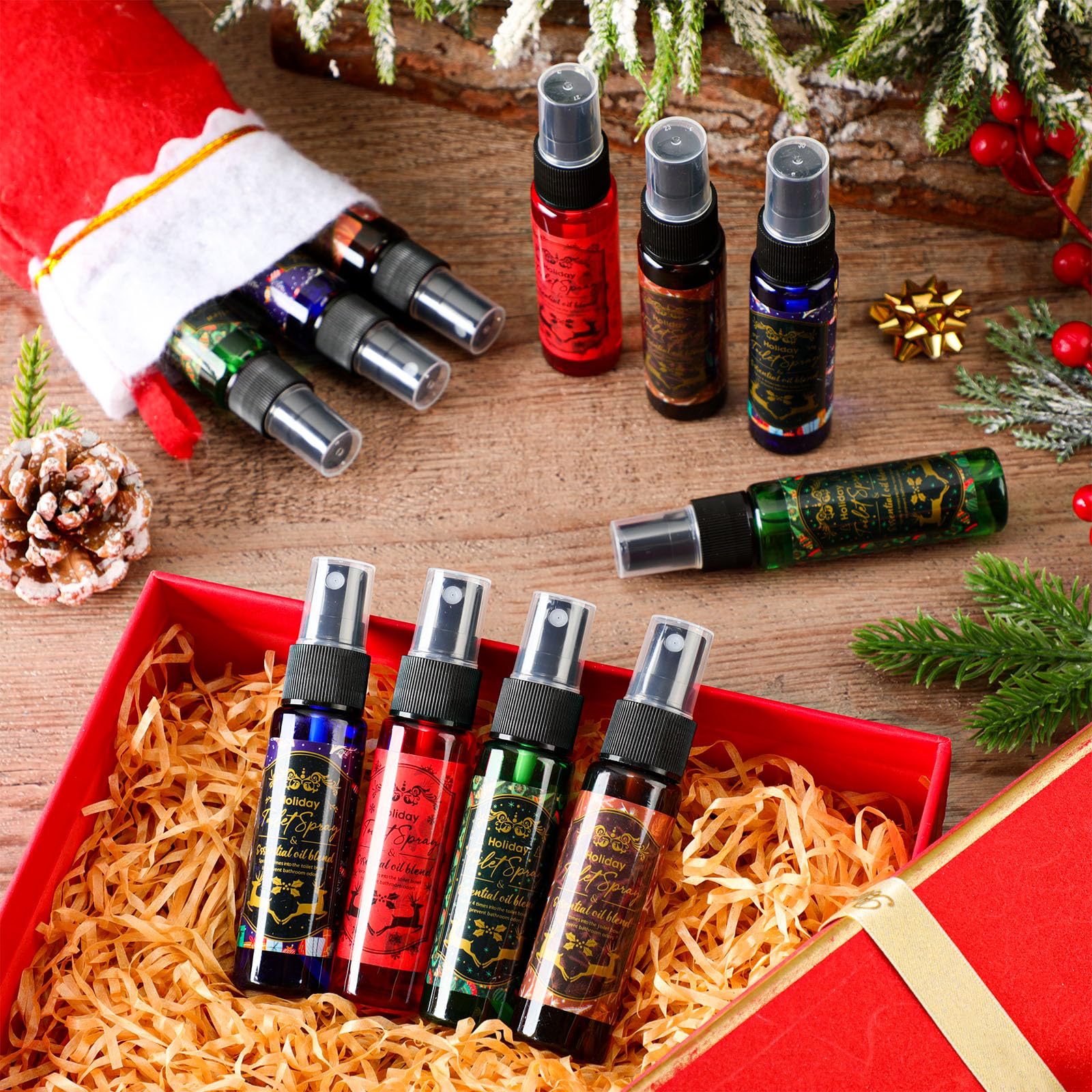 24-Pack Mini 1 oz Valentine's Day Toilet Spray - Holiday Travel Essential, Christmas Stocking Stuffer Gift for Men & Women (4 Fragrance Options) - Perfect for Bathroom, Office, Car & Travel Use