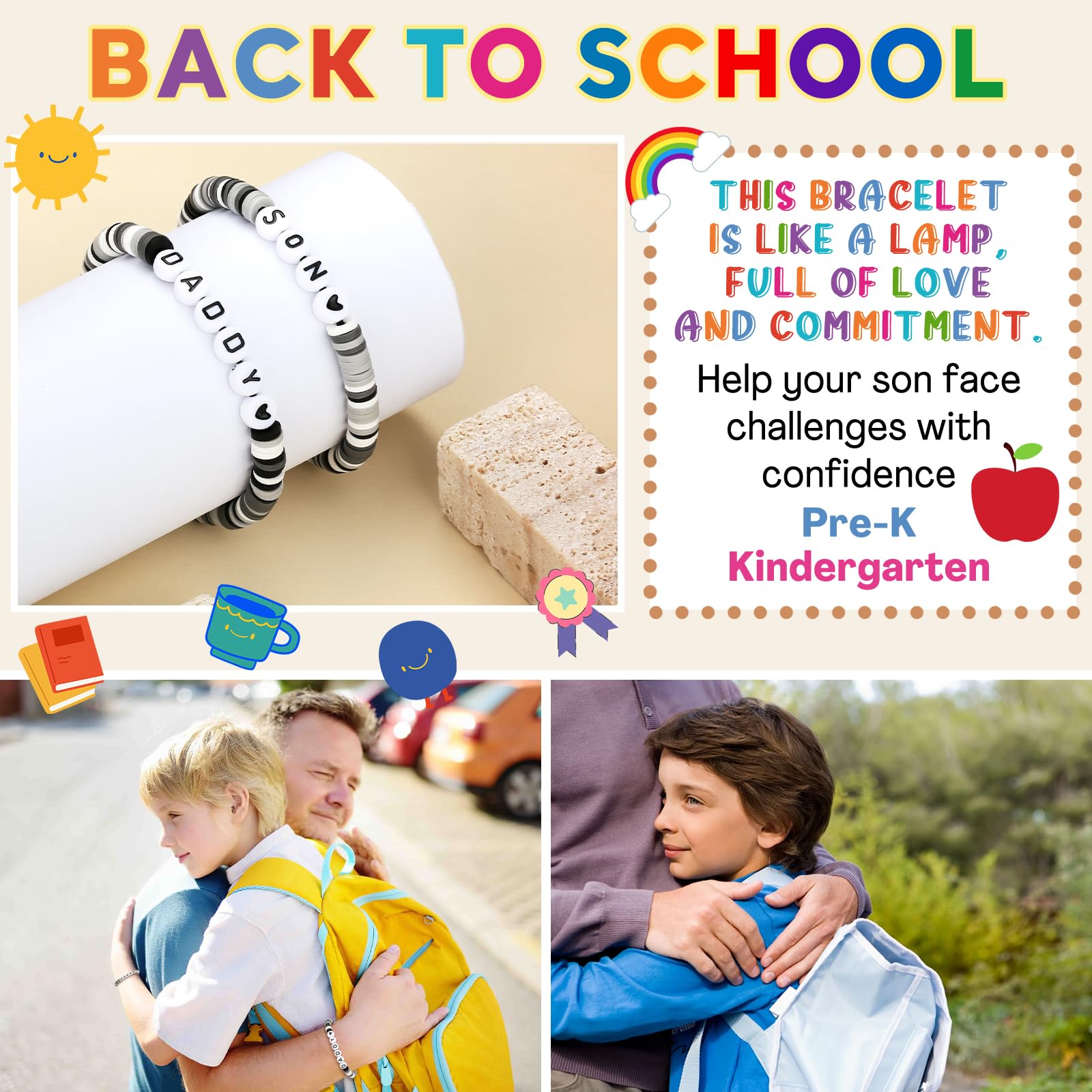 Back to School Bracelets for Boys - First Day of School Gift from Dad, Inspirational Son Bracelet for School Motivation - Perfect for Back to School Gifts, Graduation, and Daily Encouragement