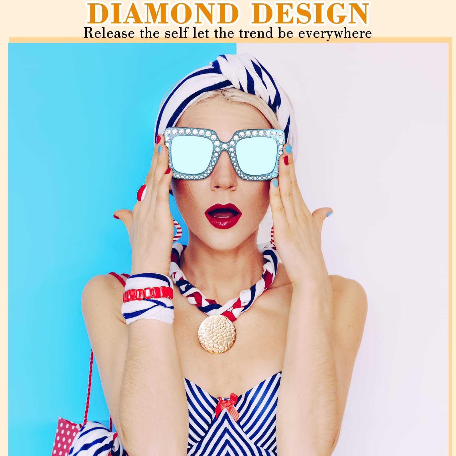 24 Pcs Women's Disco Sunglasses 70s Style - Rhinestone Crystal Square Sunglasses Bulk Pack with Thick Frame for Party, Festival, Halloween & Costume Accessories