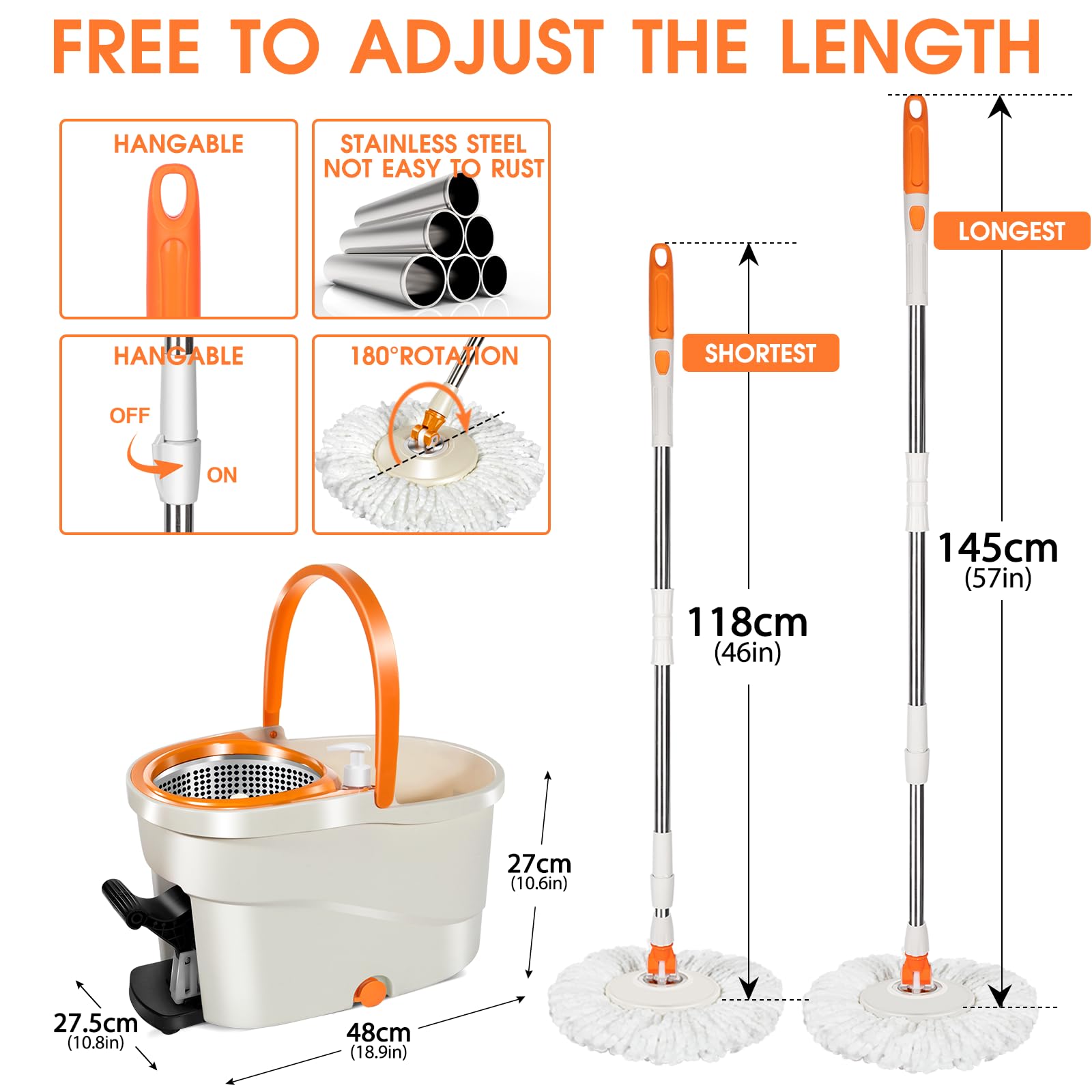 MASTERTOP Spin Mop and Bucket Set with Wringer - Microfiber Floor Mop for Hardwood & Laminate Floors - Easy Foot Pedal Cleaning System Includes 5 Replacement Mop Heads - Perfect for Home, Kitchen, and Bathroom Cleaning