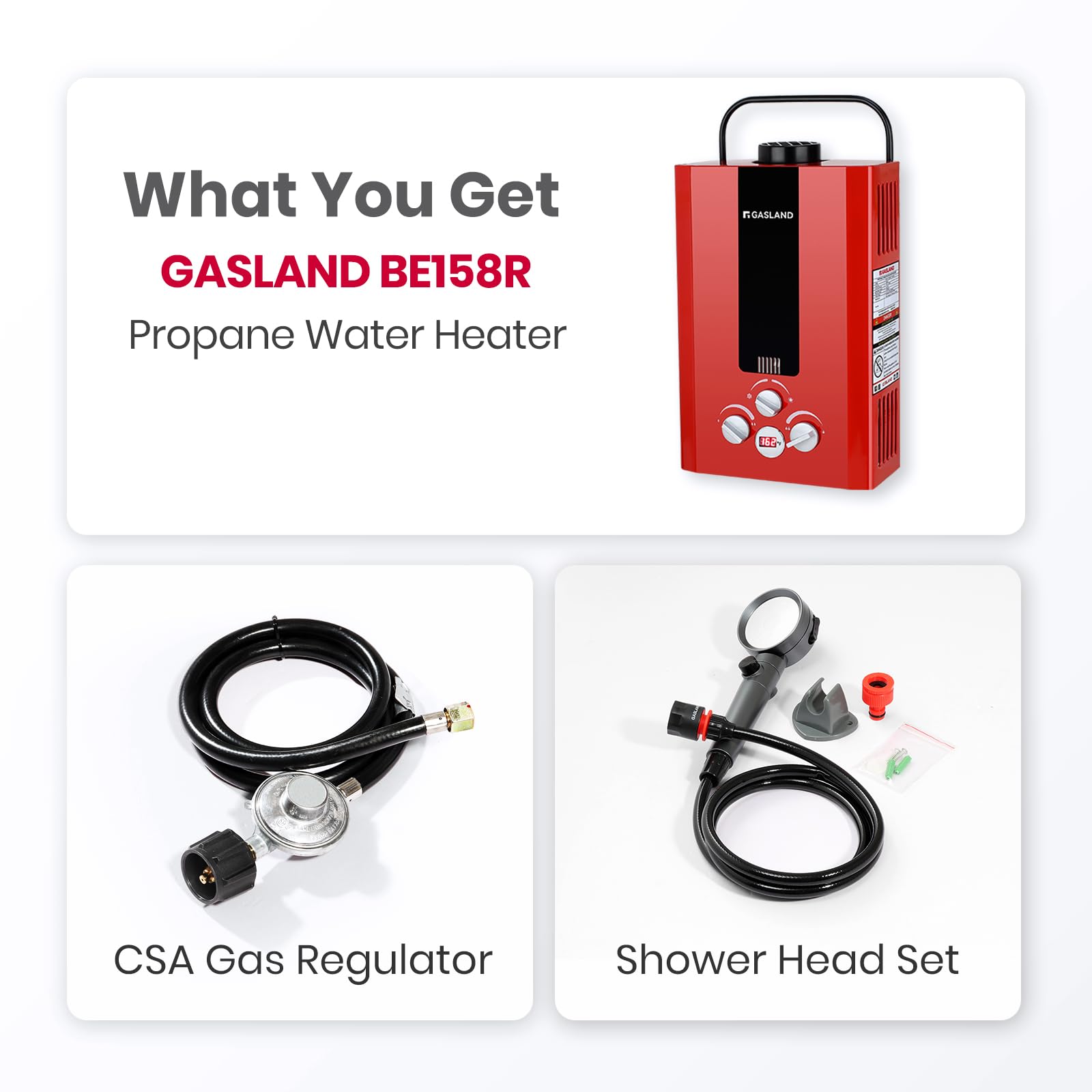 GASLAND BE158R 1.58GPM 6L Portable Tankless Propane Water Heater for RV, Camping, Cabin & Boat - Instant Hot Water with Overheat Protection, Easy Installation (Red) | Perfect for Outdoor Showers, Washing Dishes & Hand Washing During Travel